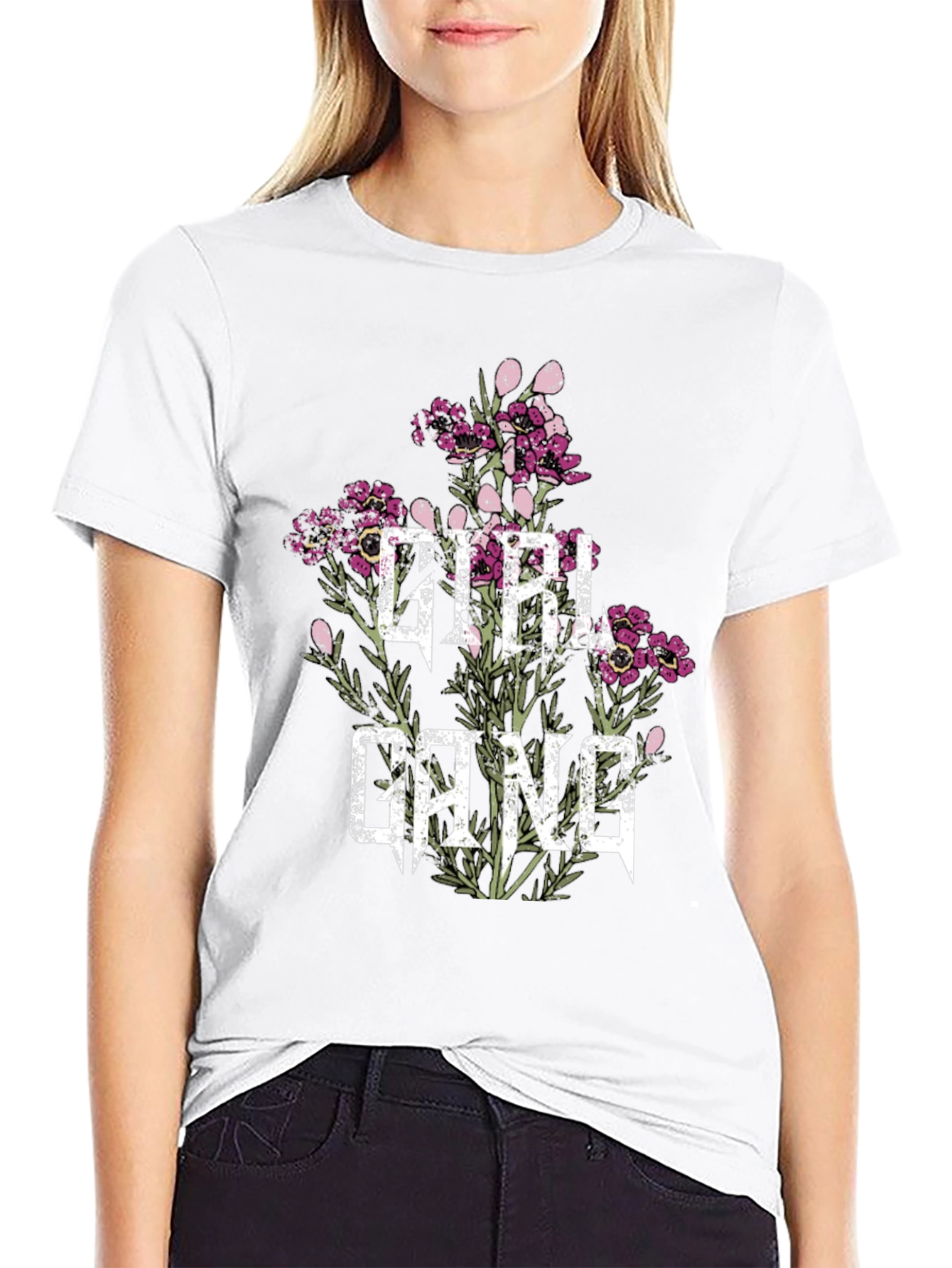 Black Girl Gang Floral Tee - Black Graphic T-Shirt view 9