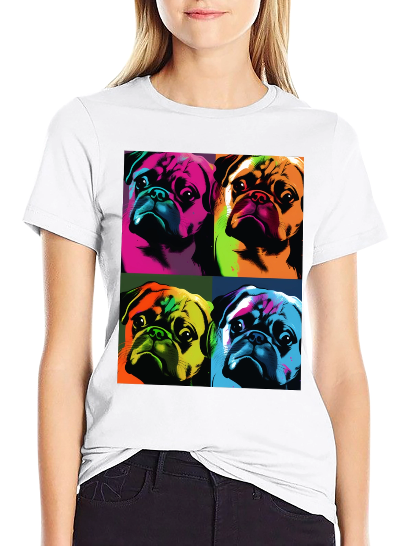 Black Pop Art Pug T-Shirt: Colorful Canine Graphic Tee view 9