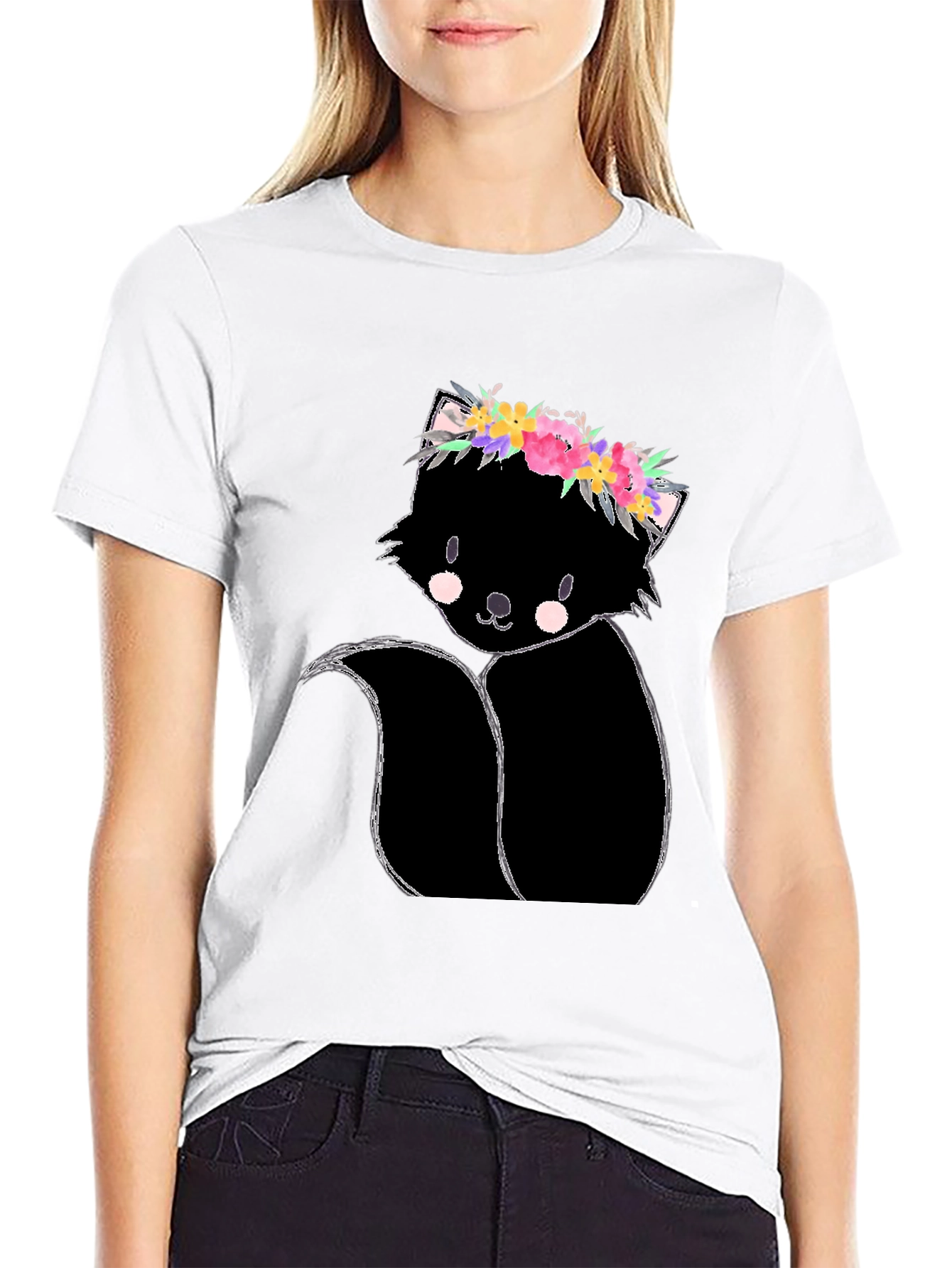 Black Floral Skunk Graphic Tee - Unisex Black T-Shirt view 9