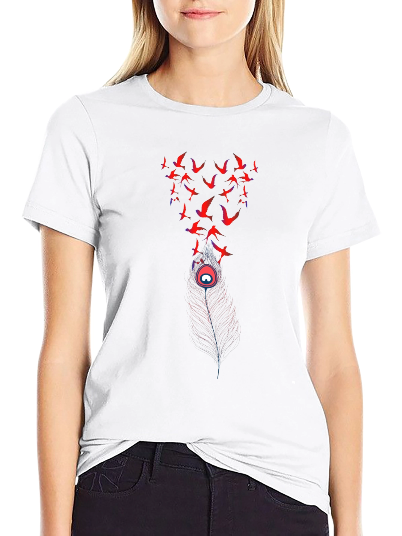 Birds & Feather Graphic Black Tee - 9