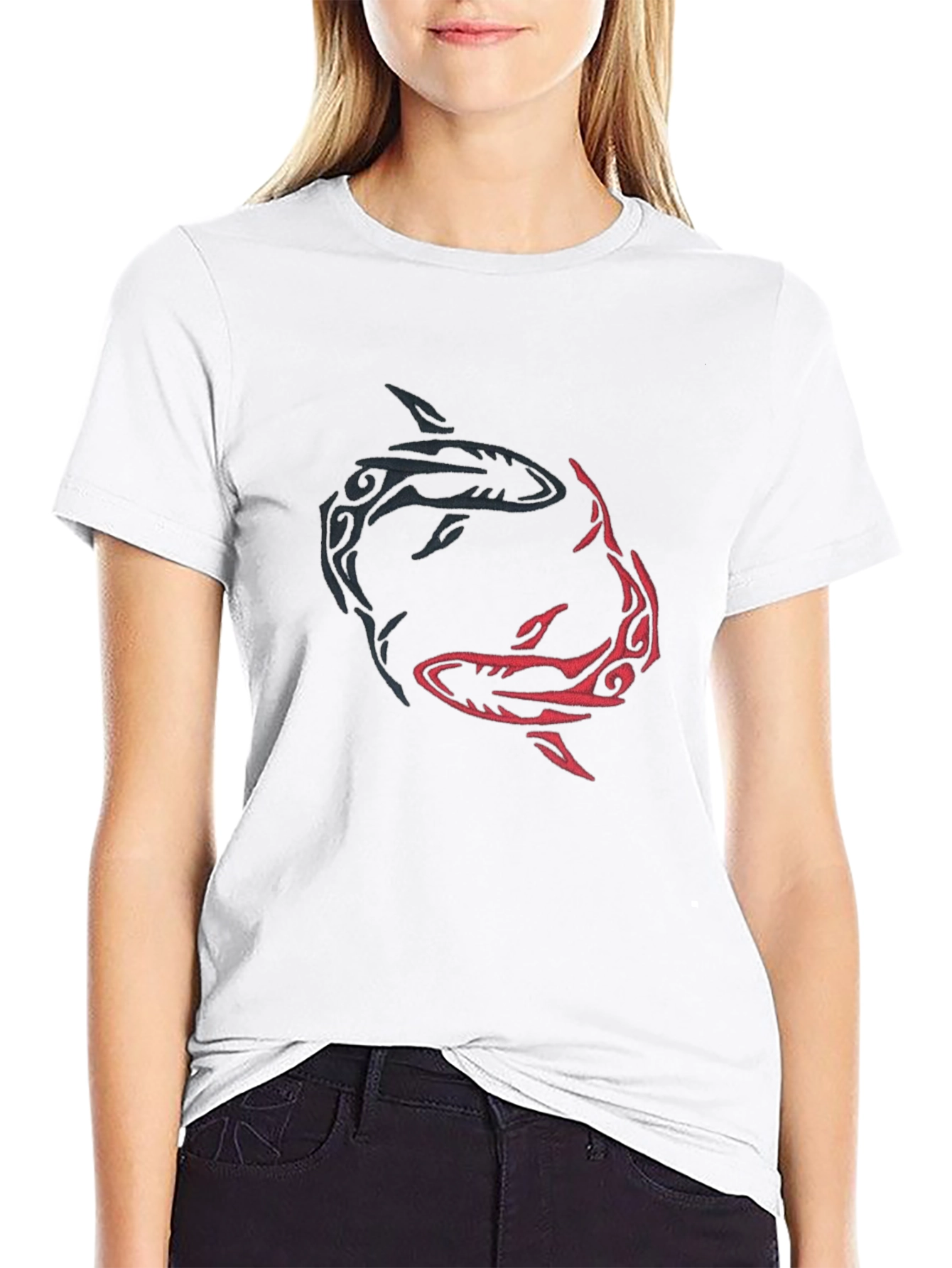 Black Yin Yang Sharks Graphic Tee - Black Cotton Blend view 9