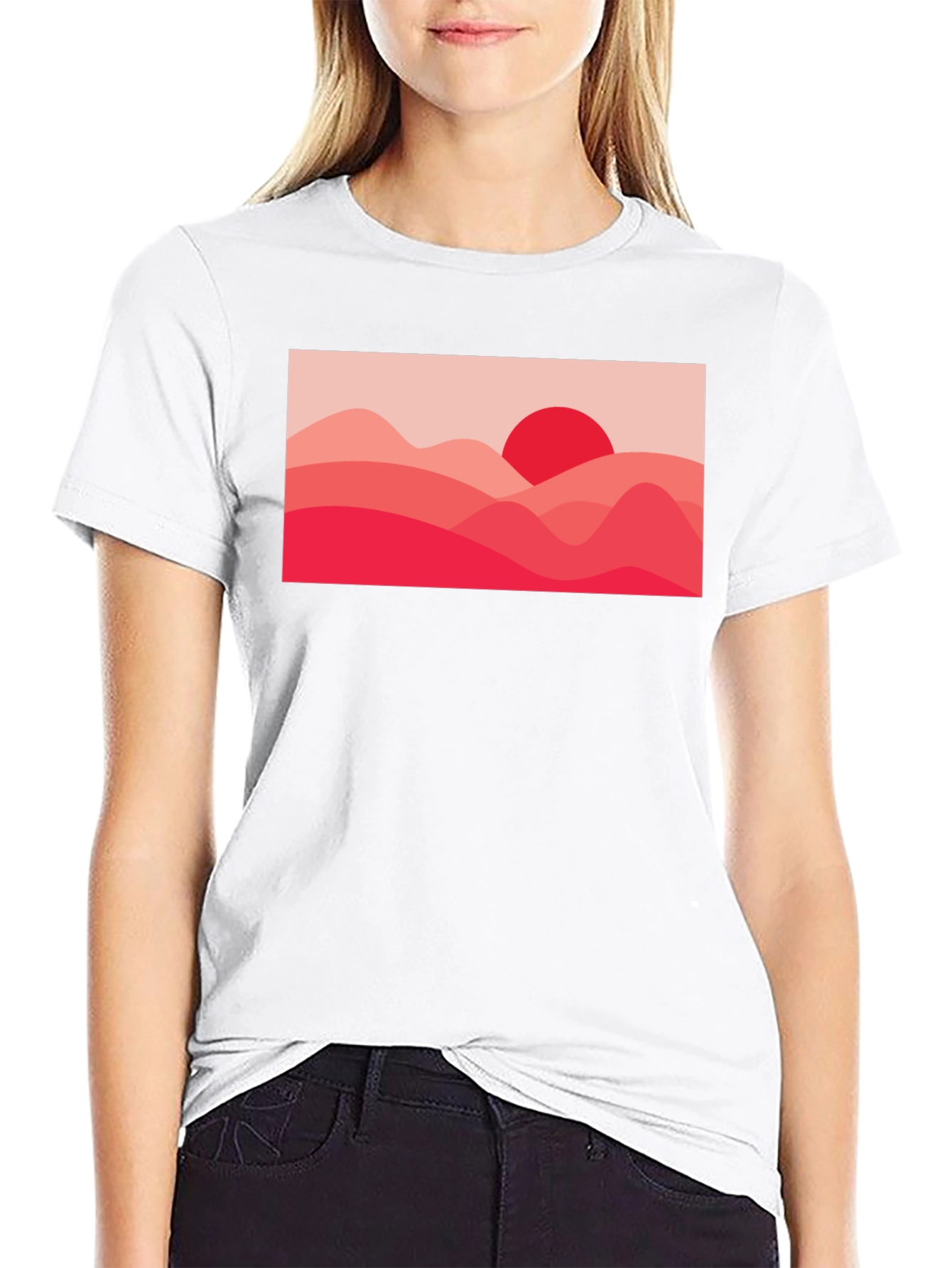 Black Red Landscape Graphic Tee - Modern Art T-Shirt view 9