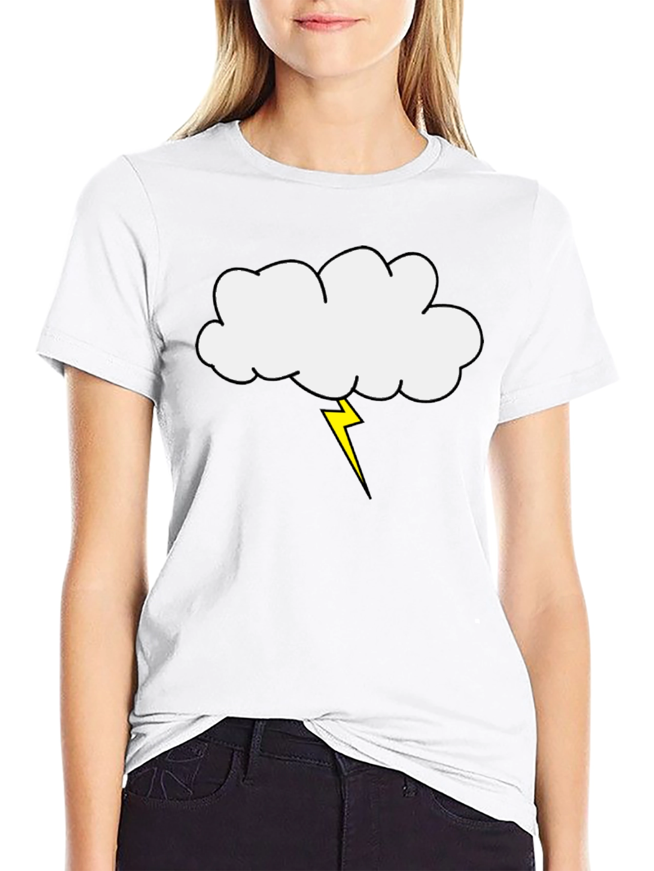 Black Cloud and Lightning Bolt Graphic Tee - Black view 9