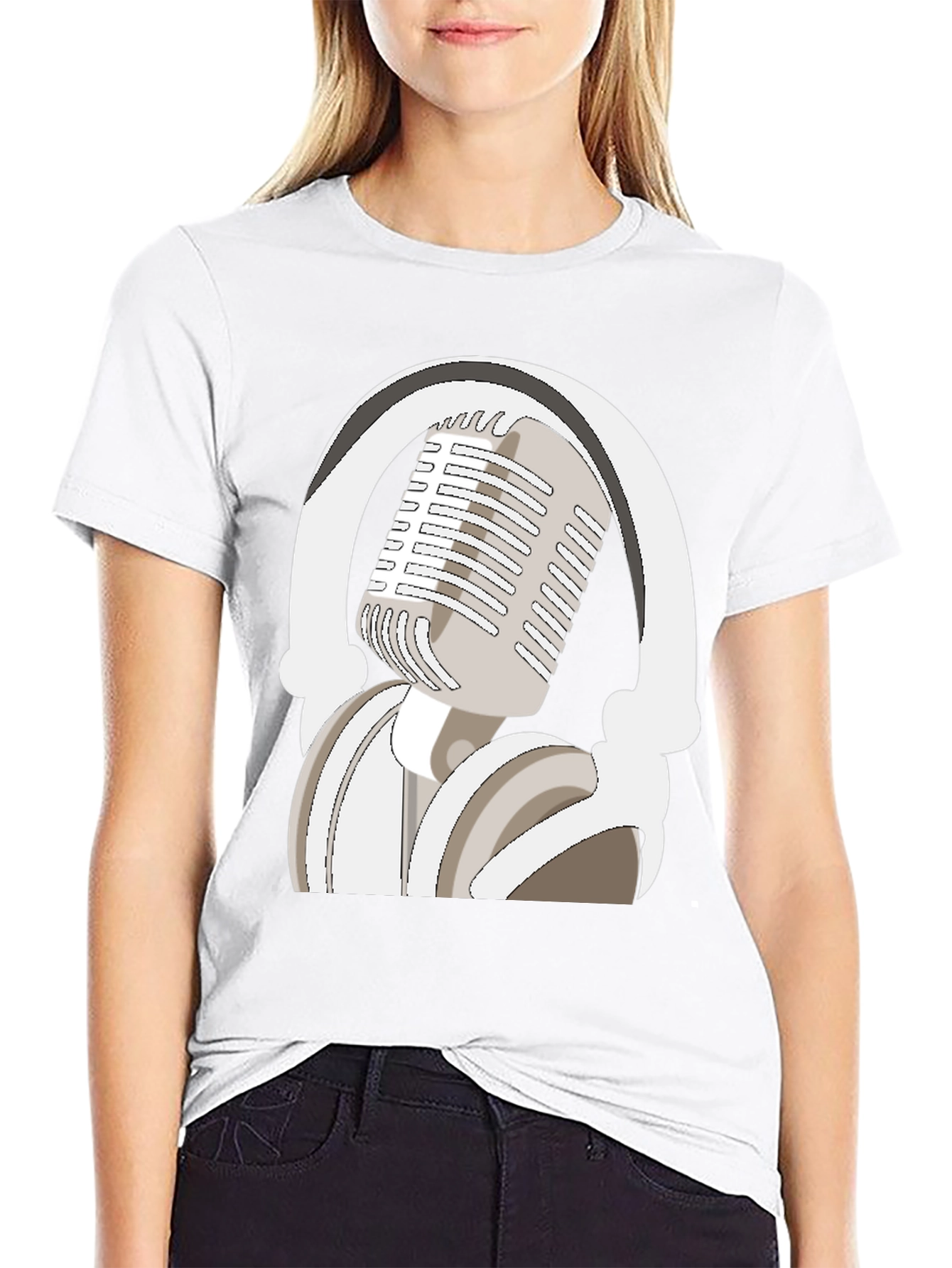 Black Microphone and Headphones Graphic Tee view 9