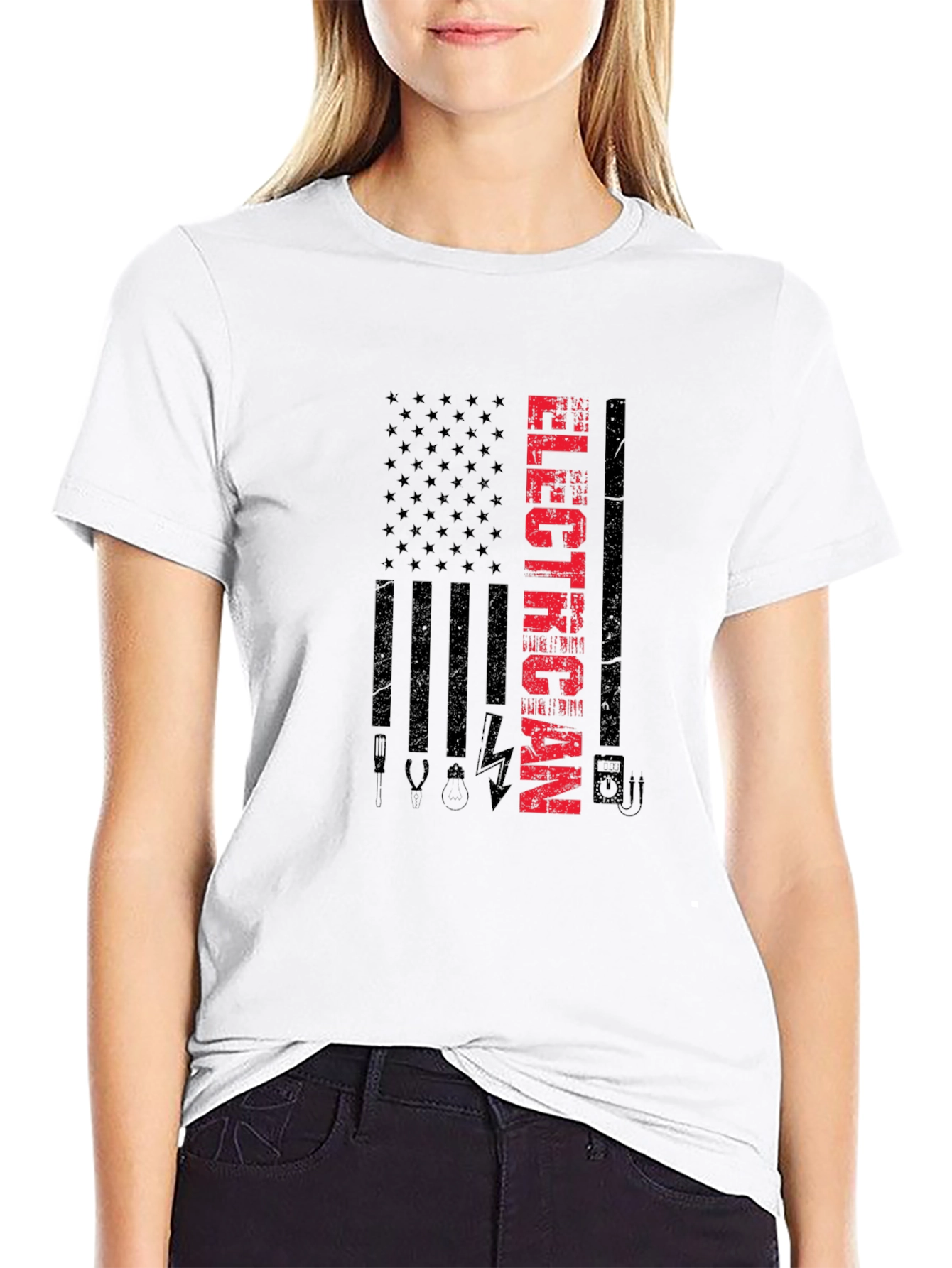 Black Electrician American Flag T-Shirt view 9