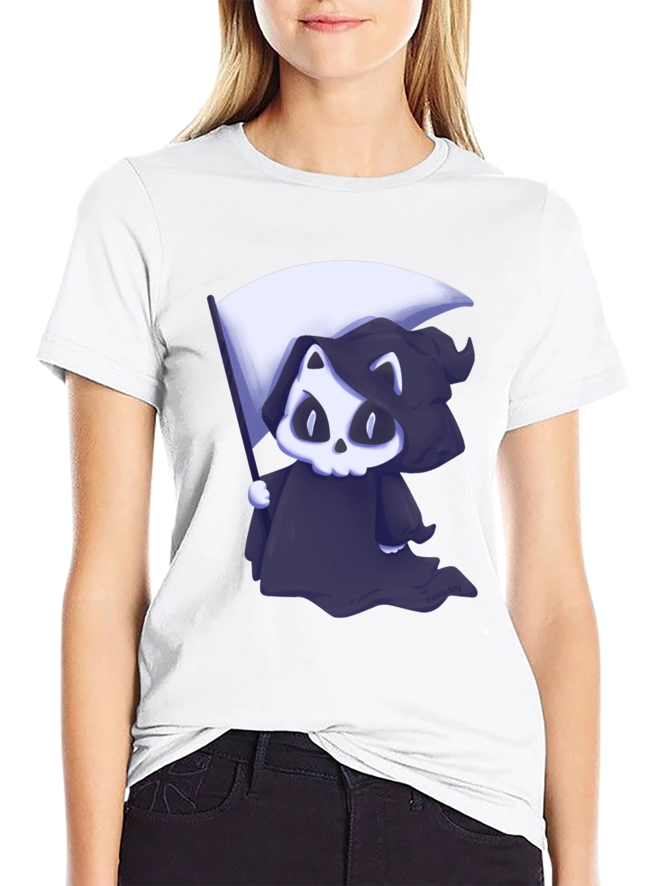Black Grim Reaper Cat Graphic Tee view 9
