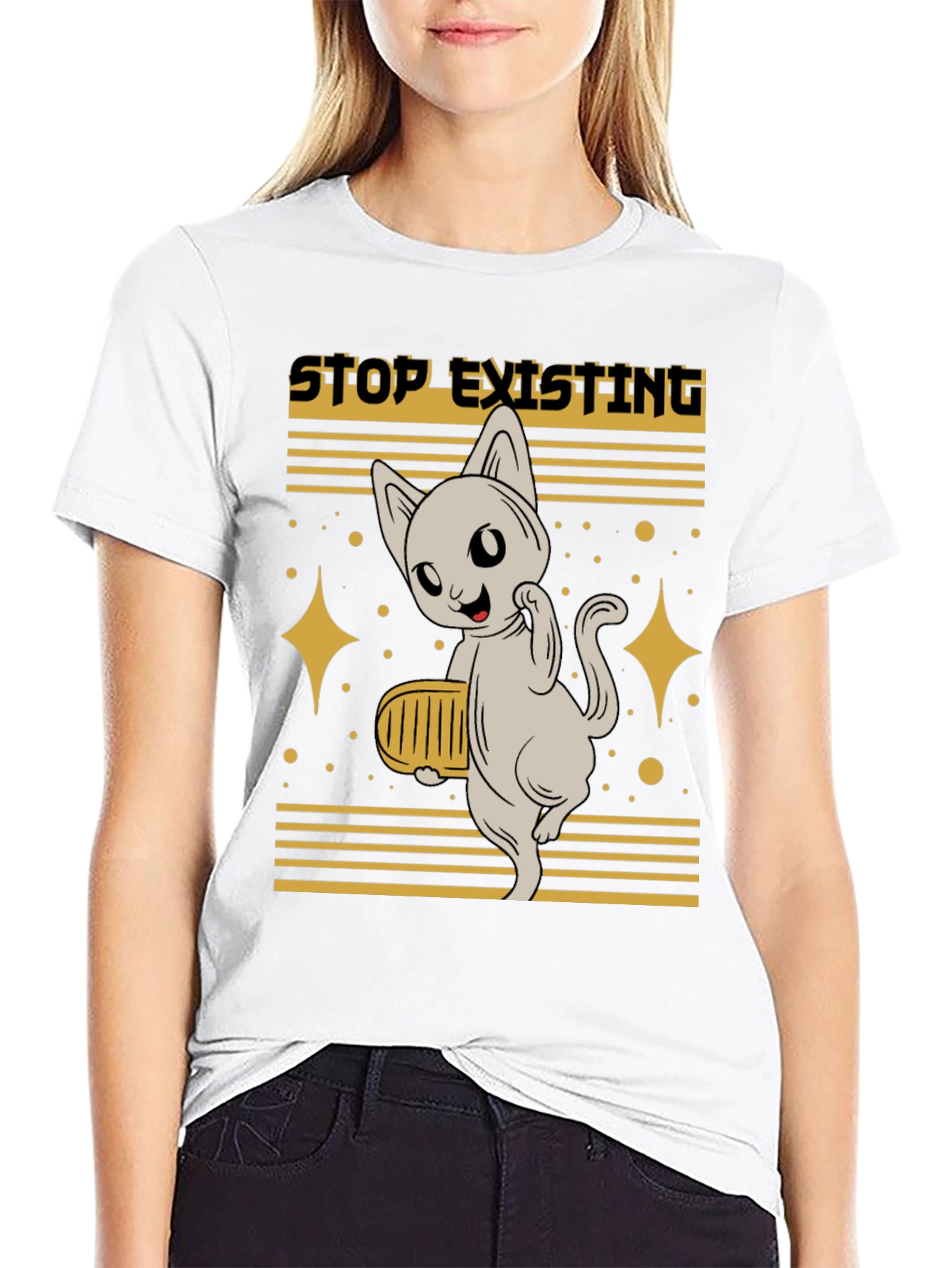 Black Stop Existing Cat Graphic Tee - Men's Black T-Shirt view 9