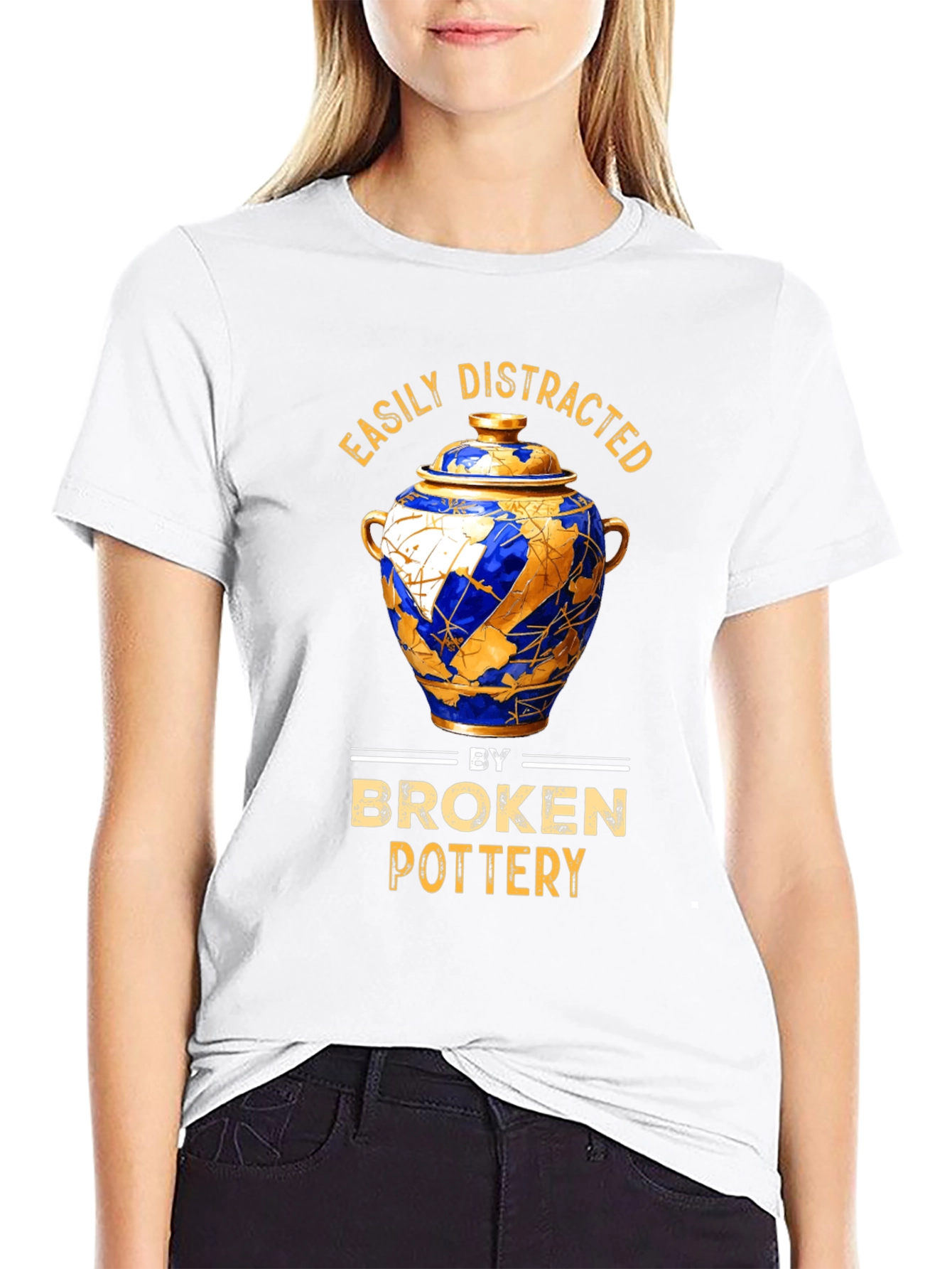 Black Easily Distracted by Broken Pottery T-Shirt view 9