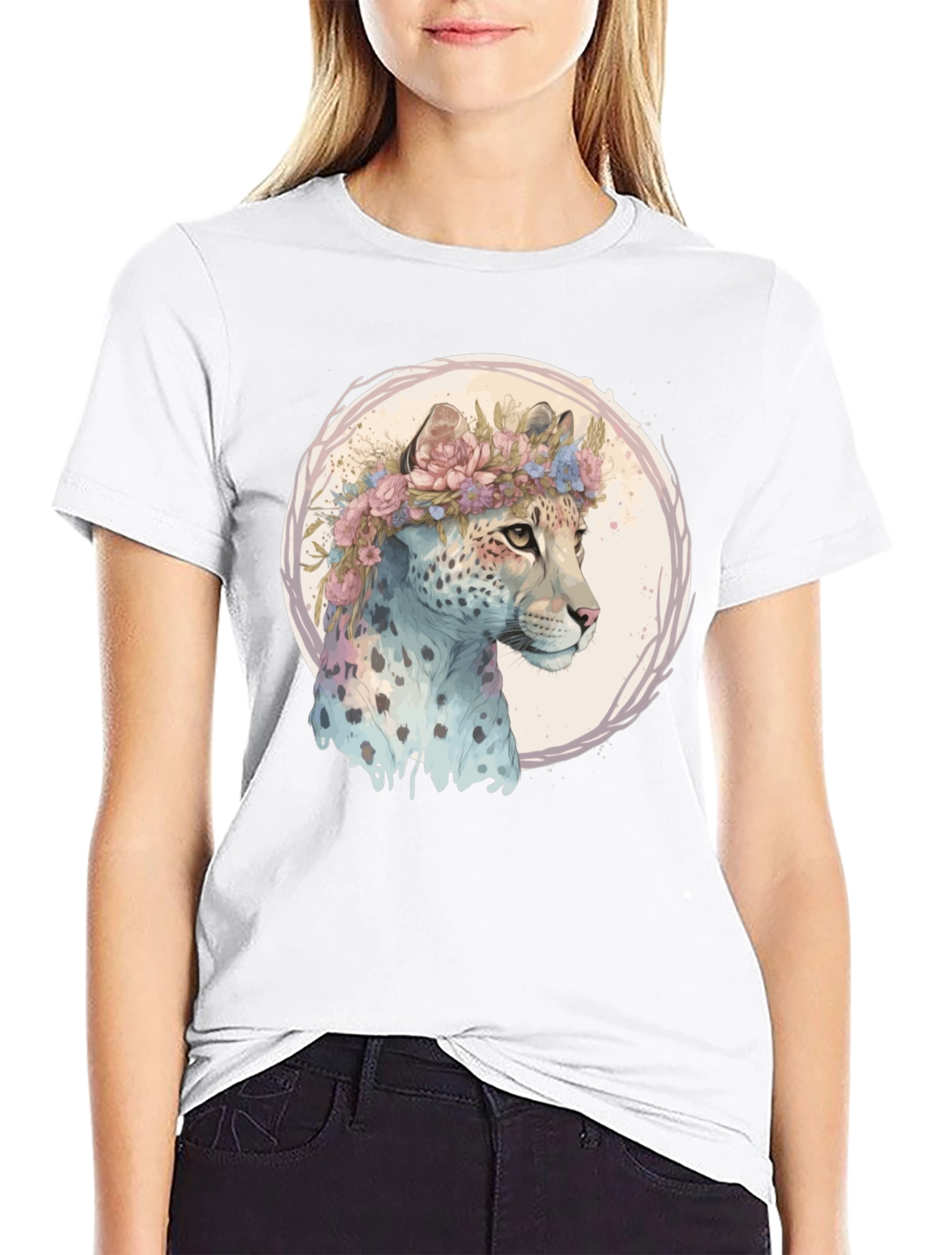 Black Floral Leopard Graphic Tee - Artistic Style view 9