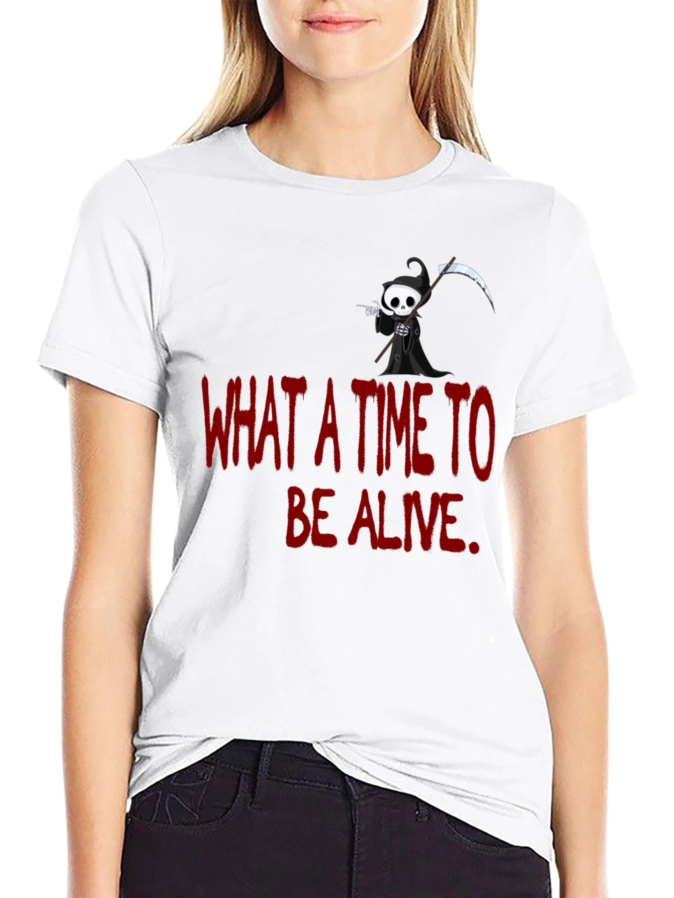 Black Grim Reaper Graphic T-Shirt - "What A Time To Be Alive" view 9