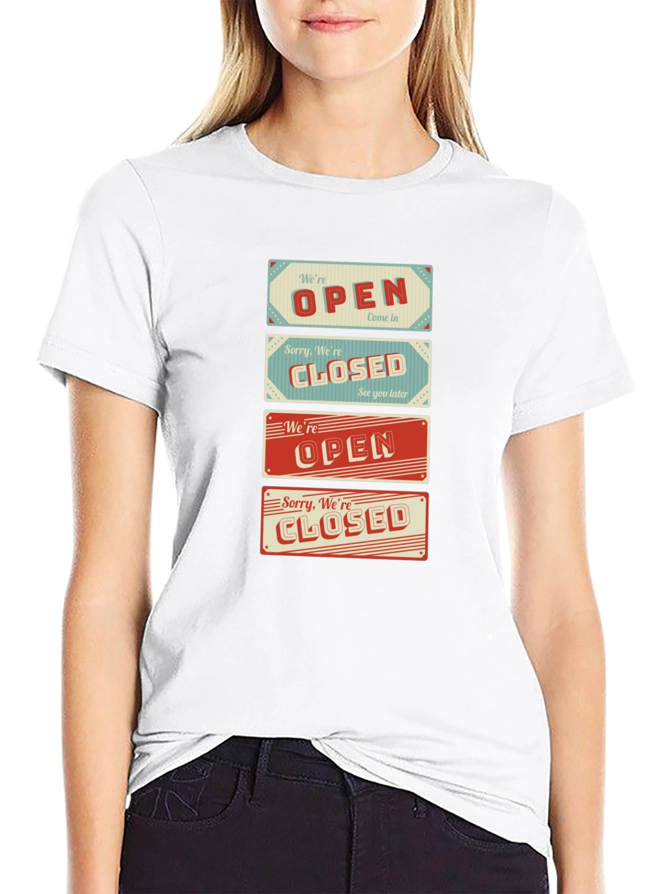 Black Open/Closed Sign T-Shirt - Novelty Graphic Tee view 9
