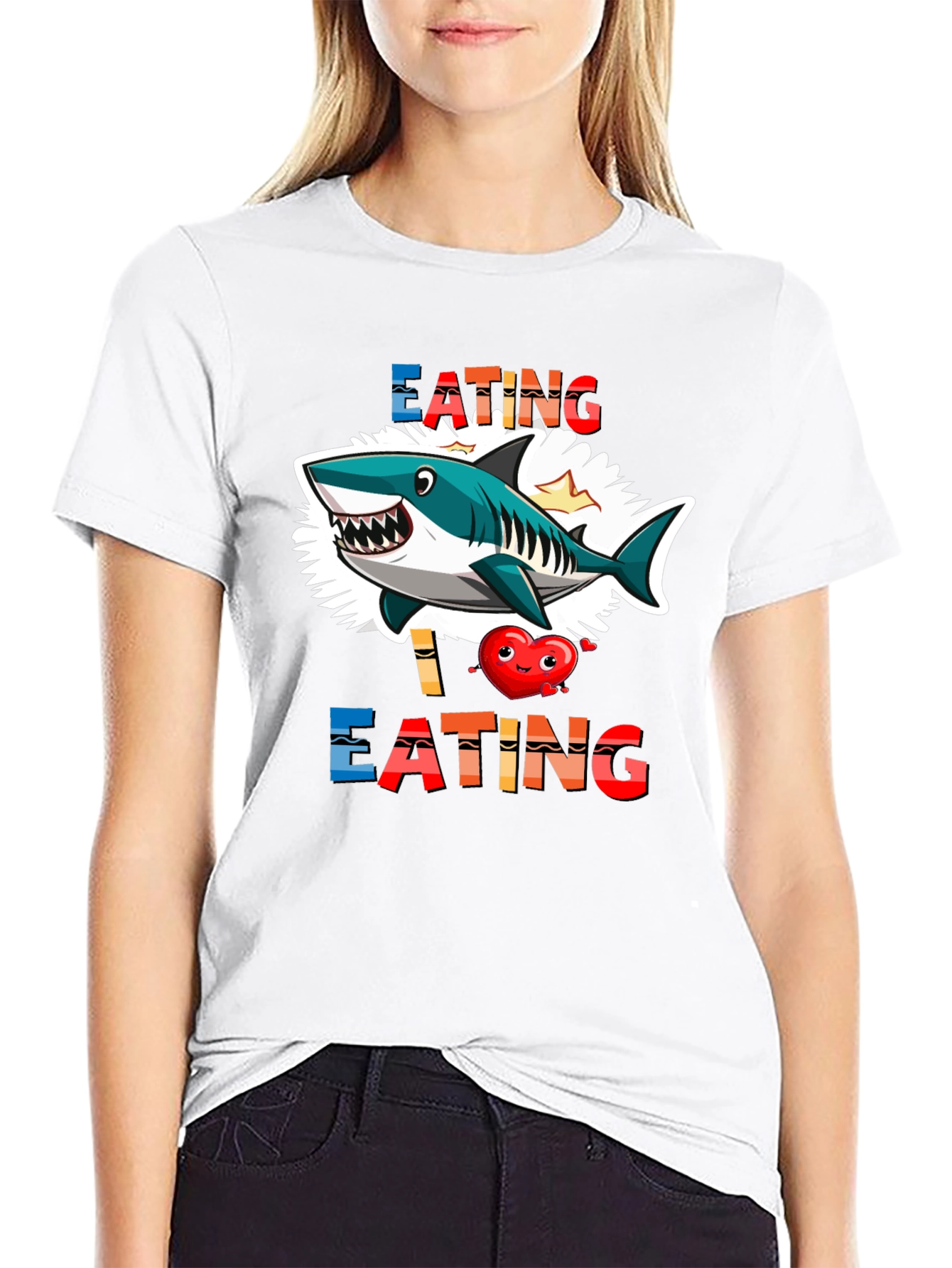 Black Shark Eating Heart Graphic Tee - Funny T-Shirt view 9