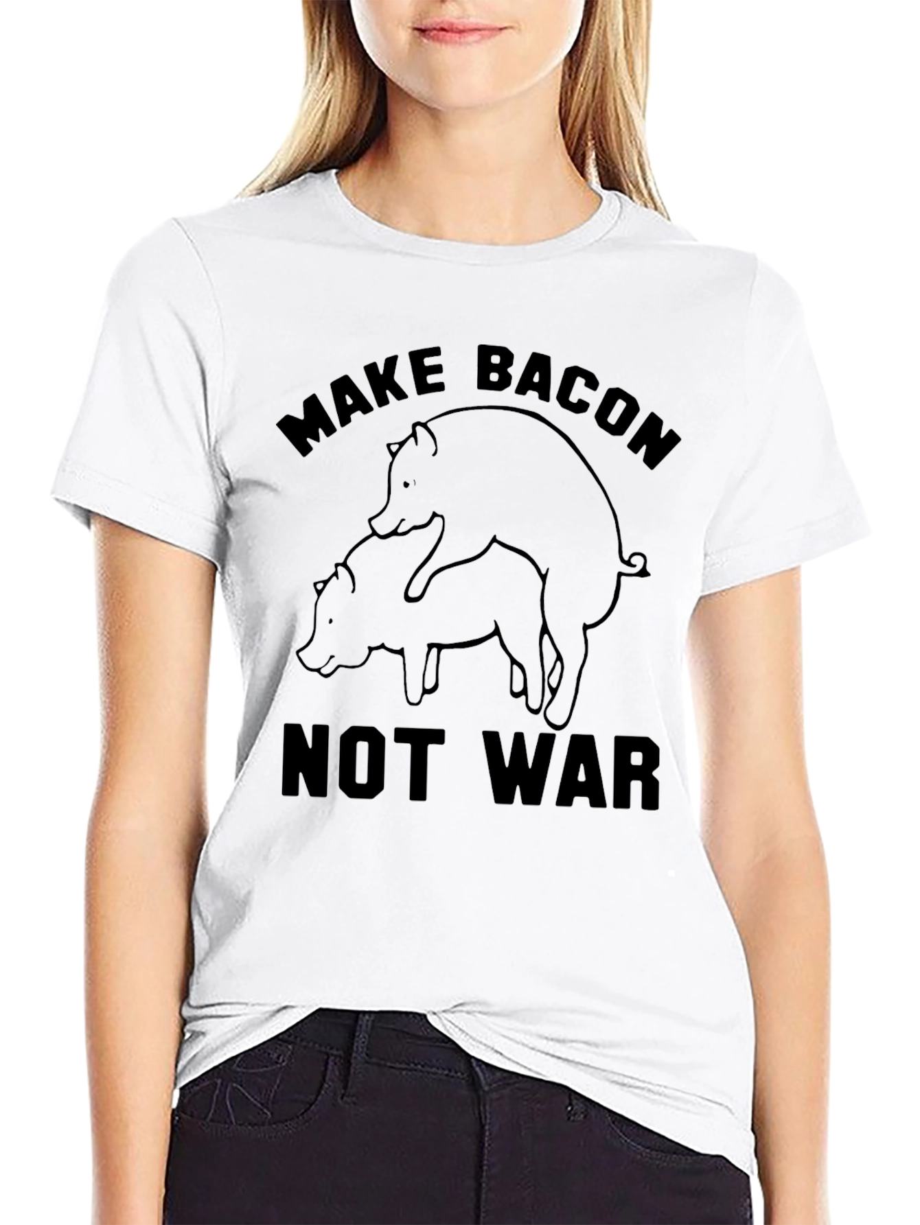 Black Make Bacon Not War T-Shirt - Funny Pig Design view 9