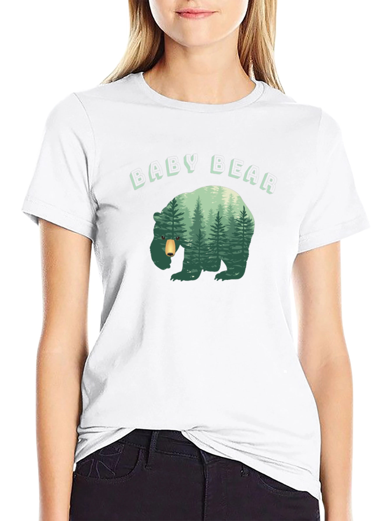 Black Baby Bear Forest Graphic Black T-Shirt view 9