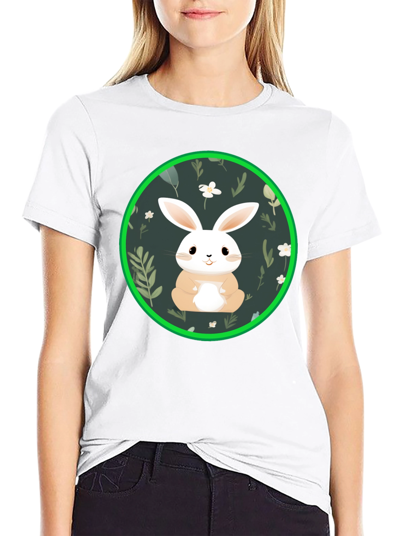 Black Cute Bunny Graphic Tee - Black view 9