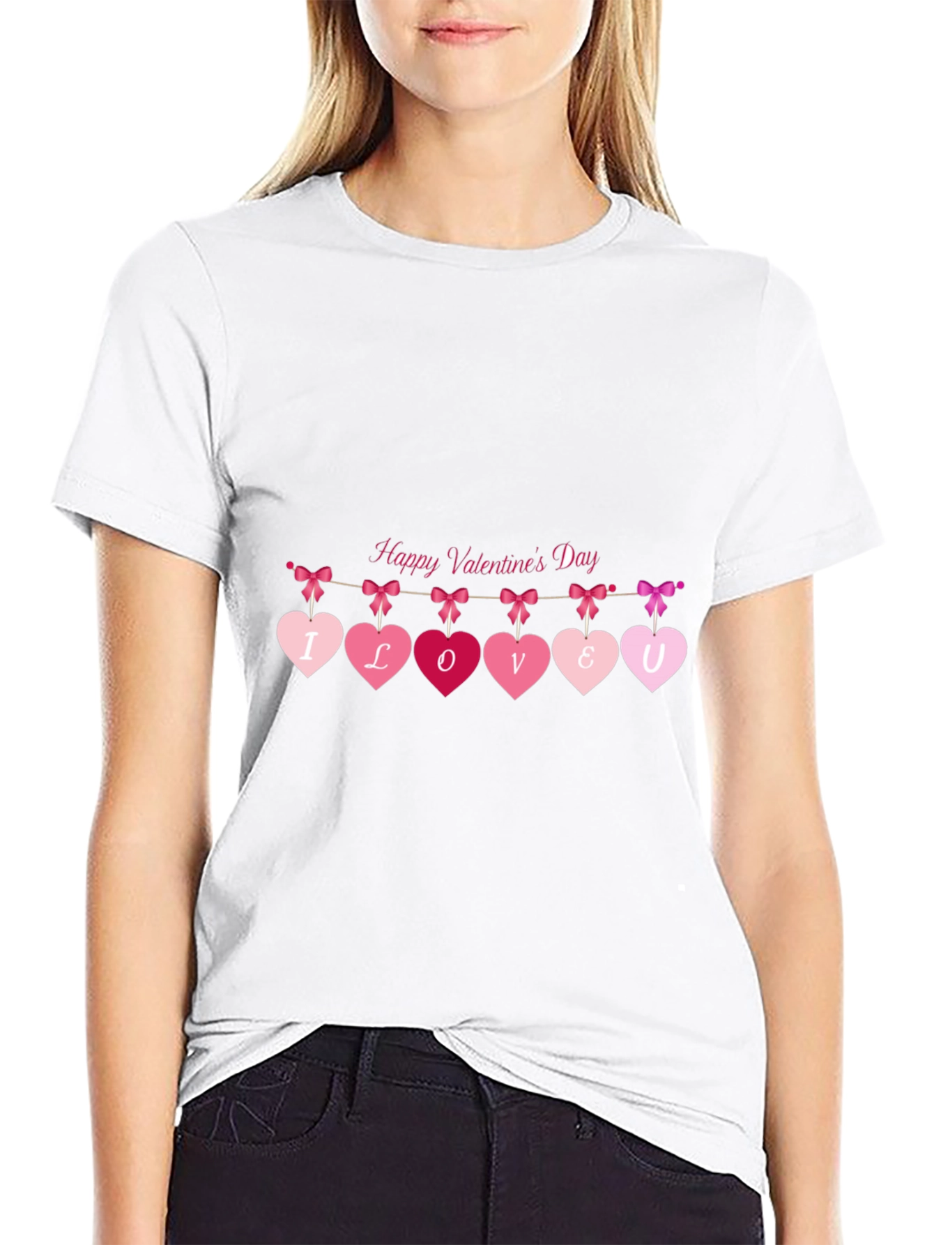 Black Valentine's Day Heart Banner Graphic Tee view 9