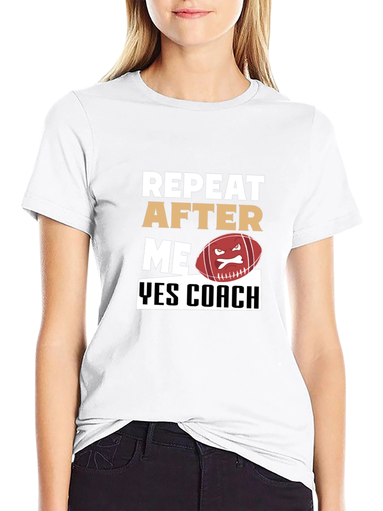 Black Funny Football Coach T-Shirt - Repeat After Me view 9