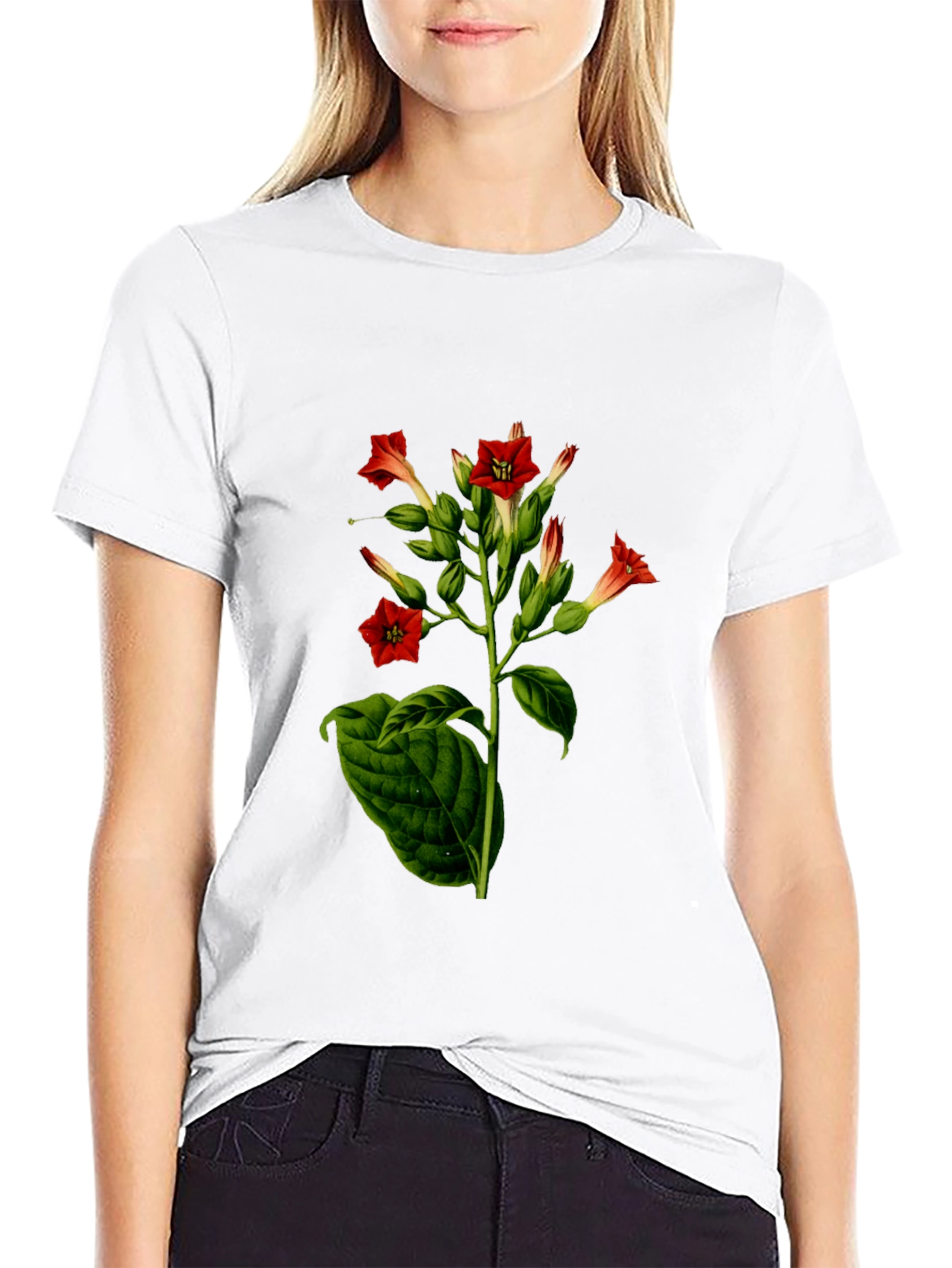 Black Floral Botanical Black T-Shirt view 9