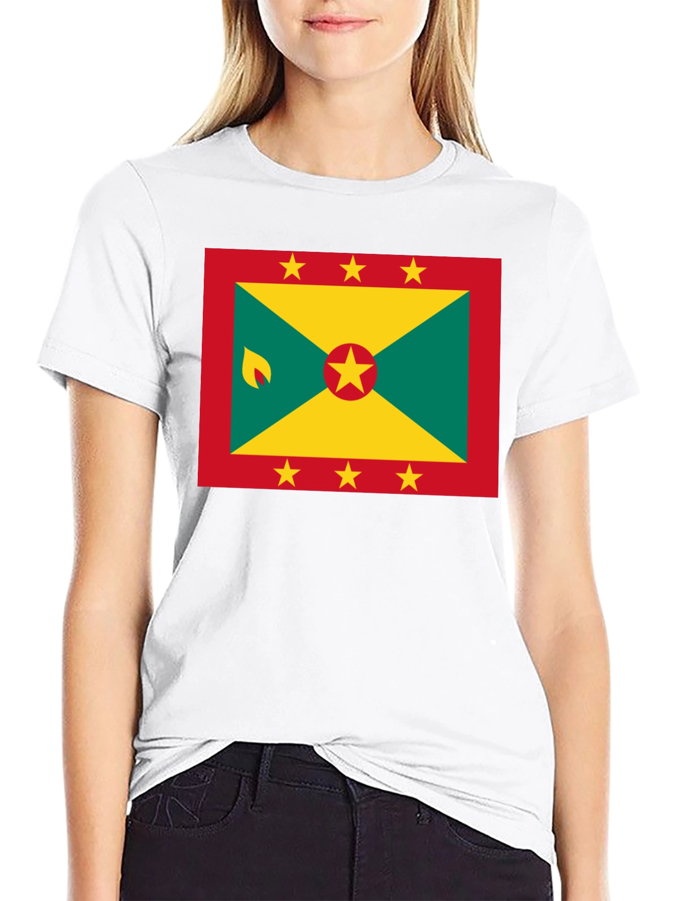 Black Grenada Flag T-Shirt - Black Crew Neck view 9