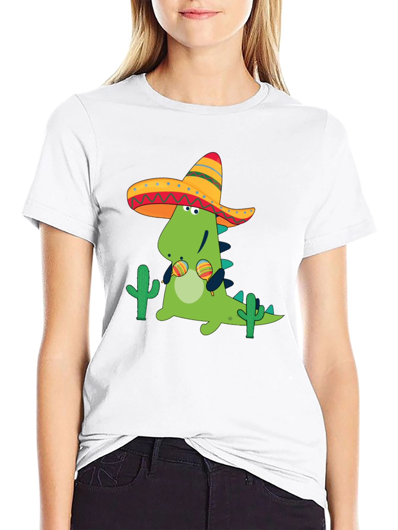 Black Dino Fiesta Black T-Shirt - Maracas & Sombrero view 9