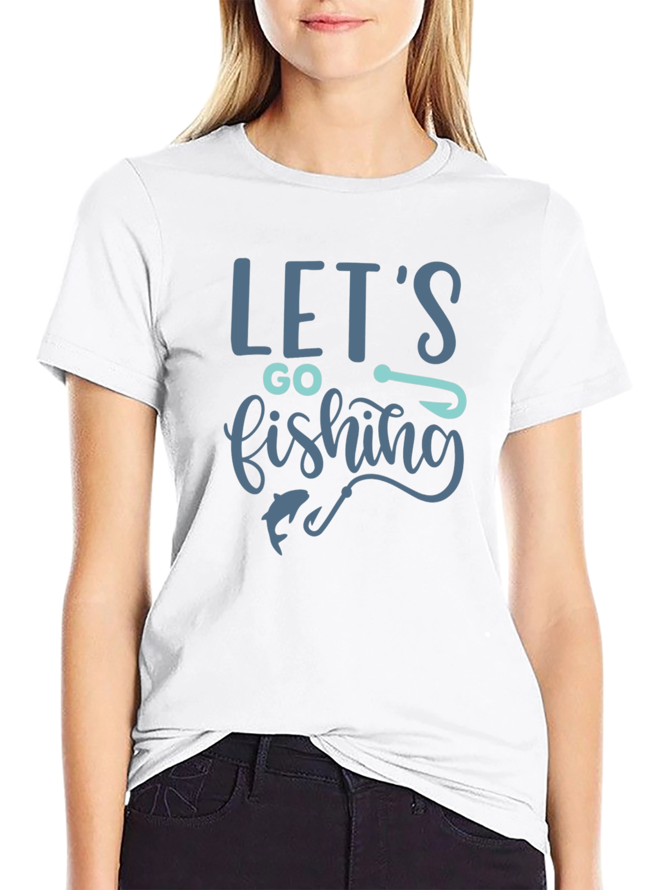 Black Let's Go Fishing Graphic T-Shirt view 9