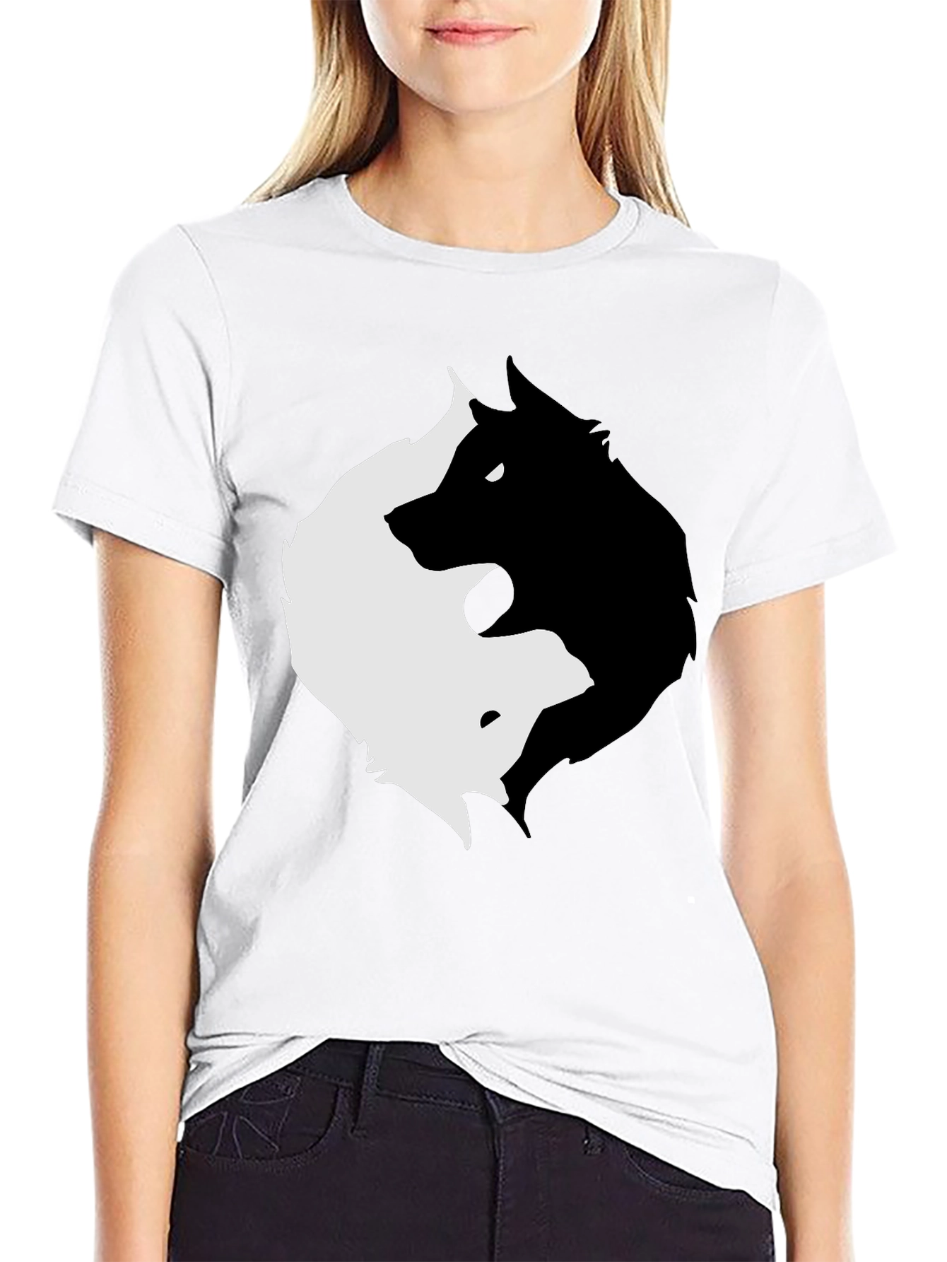 Black Yin Yang Wolves Graphic Tee - Black view 9