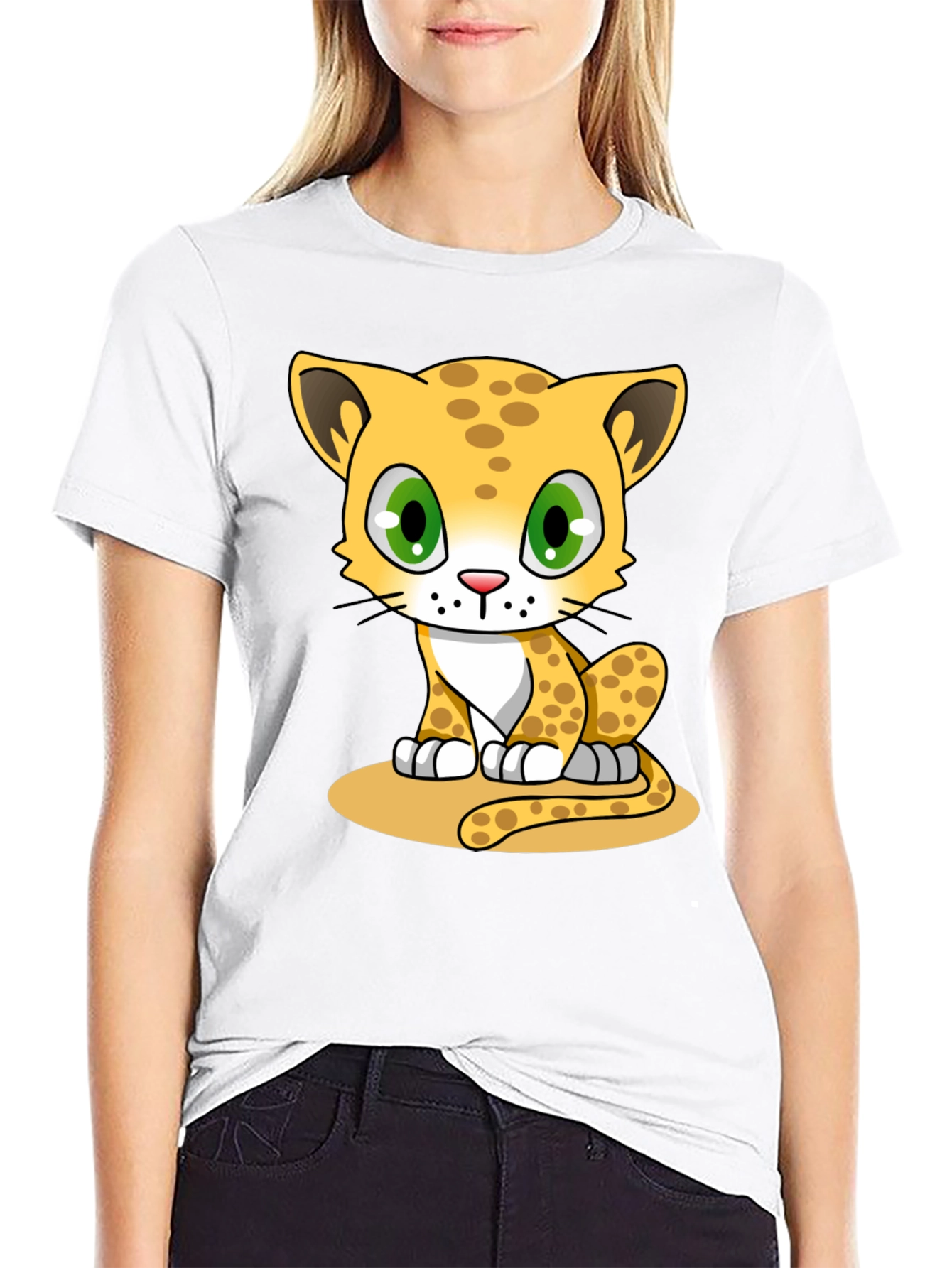 Black Cute Cartoon Leopard Black T-Shirt view 9