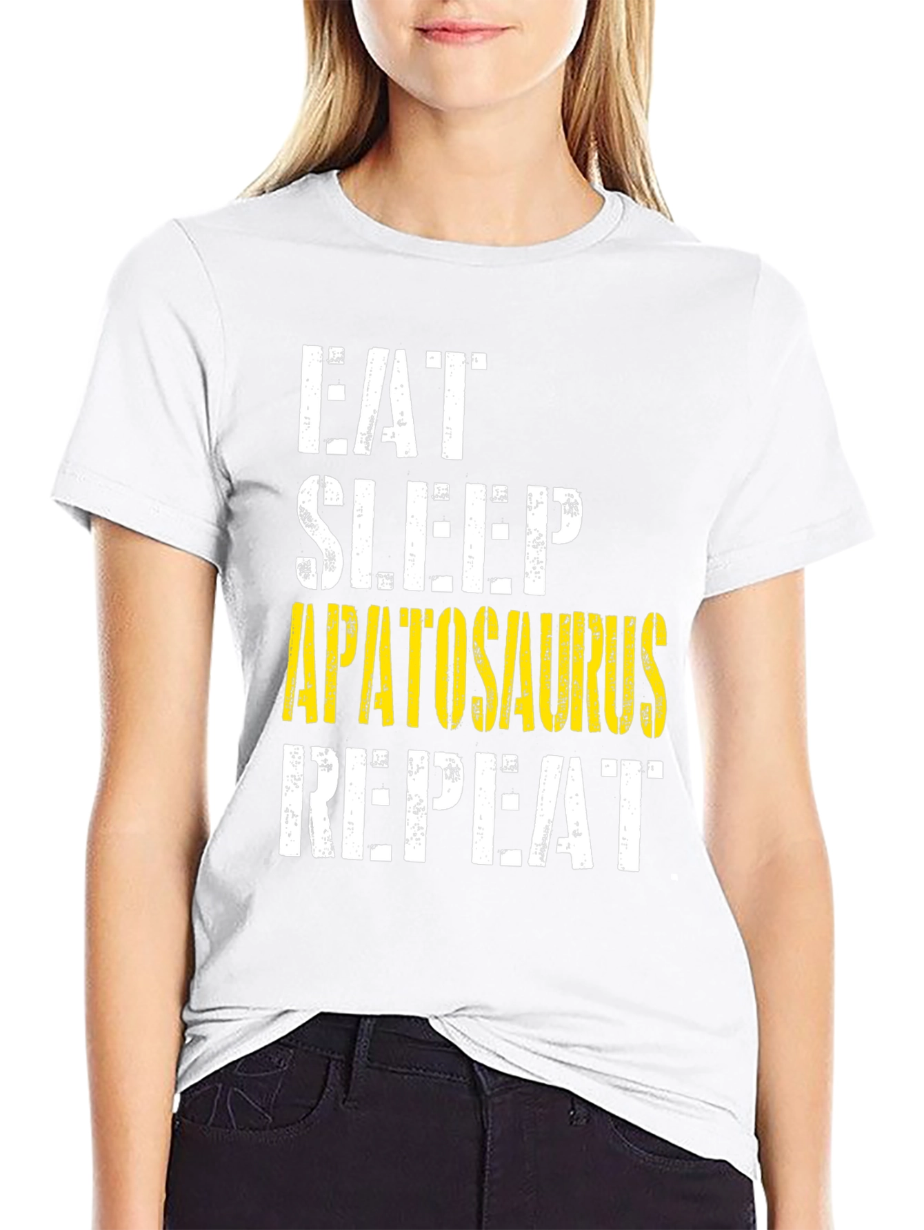 Black Eat Sleep Apatosaurus Repeat Graphic Tee view 9