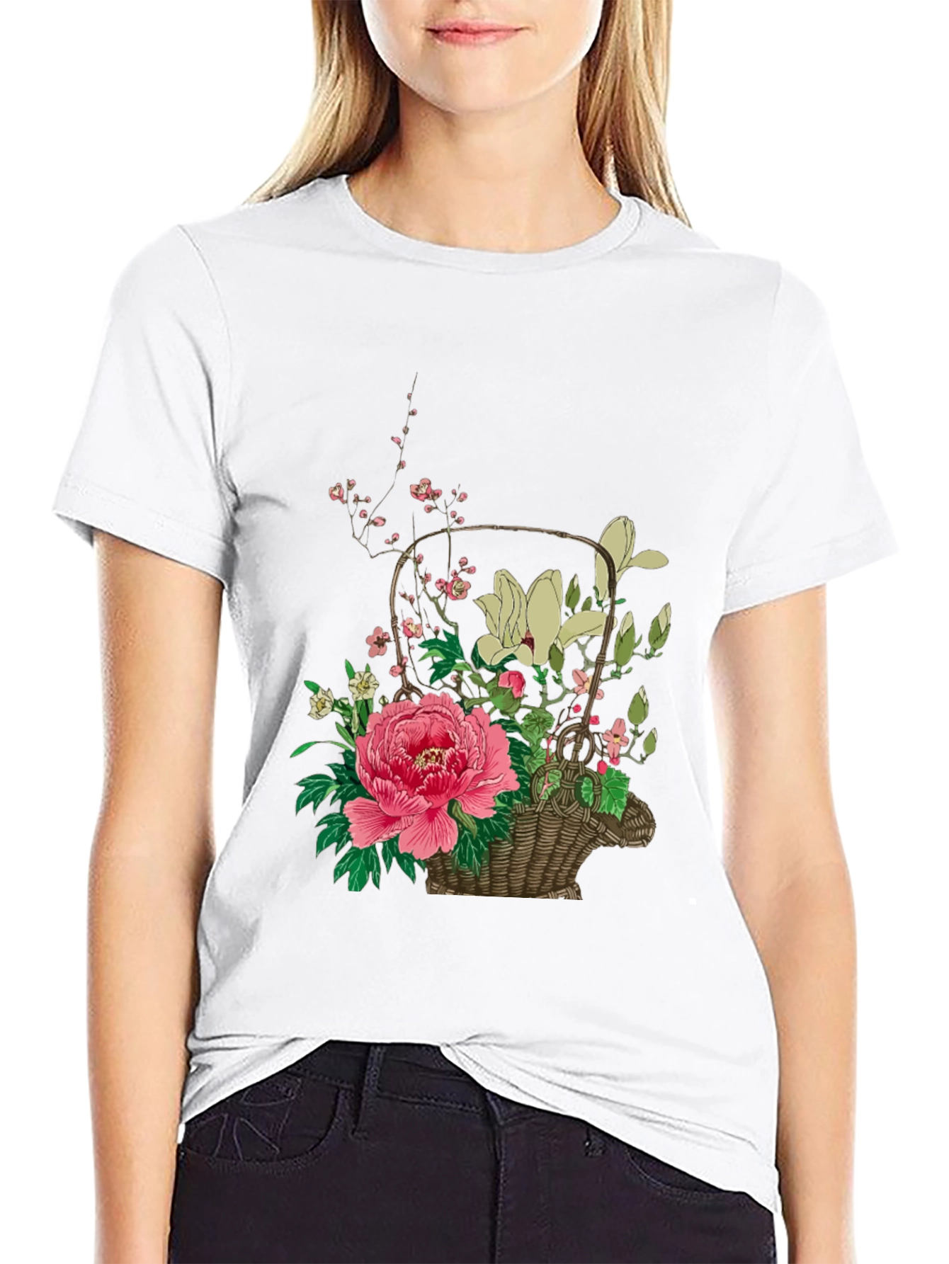Black Floral Basket Graphic Tee - Stylish & Unique Design view 9