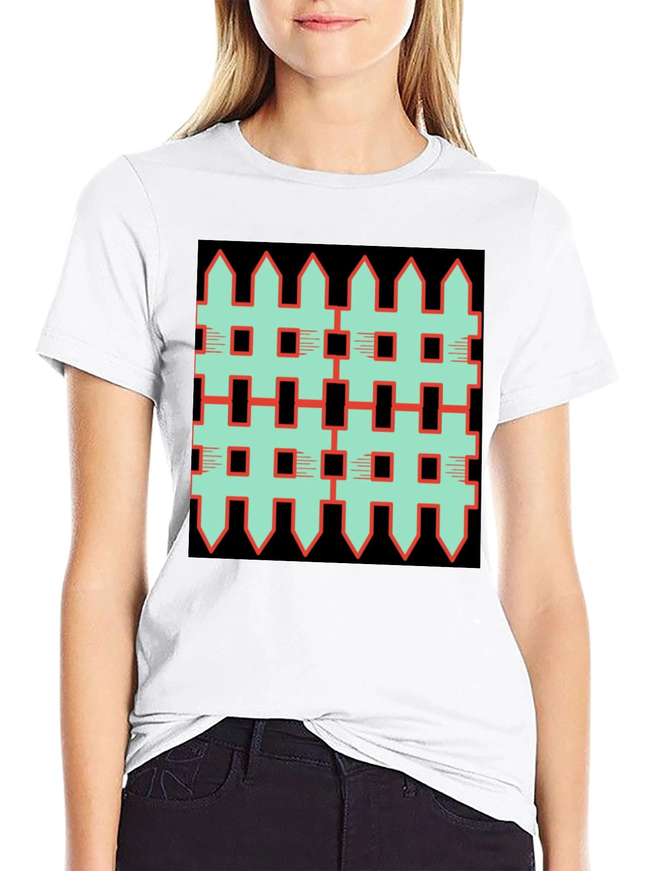 Black Unique Fence Pattern Graphic Tee - Black view 9