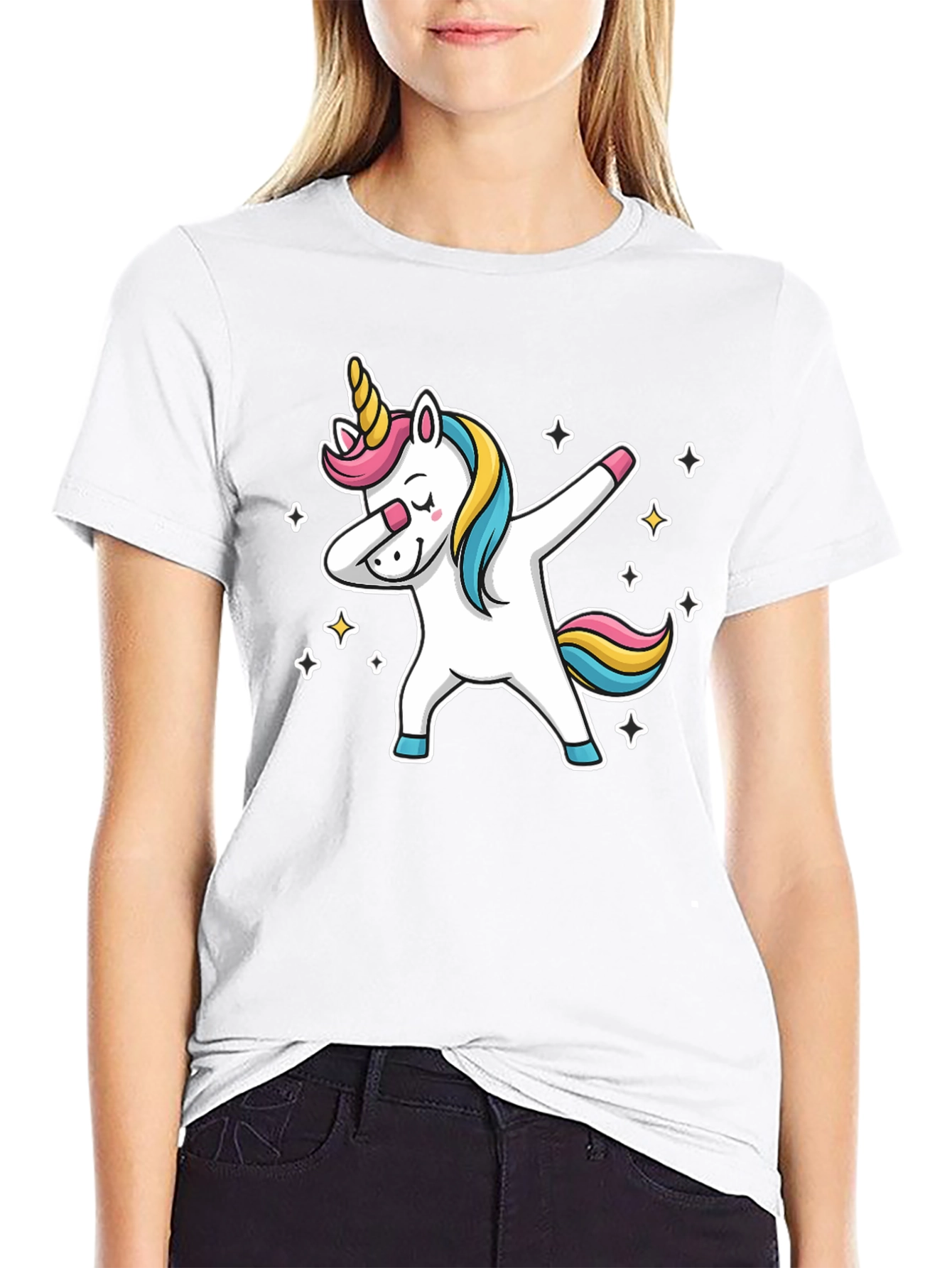 Black Dabbing Unicorn Graphic Tee - Black view 9