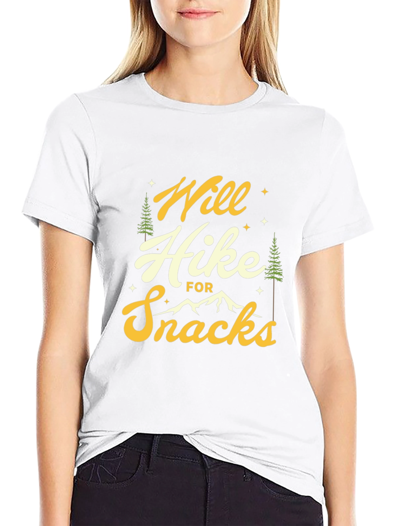Black Hiker Tee: Will Hike For Snacks Graphic T-Shirt view 9