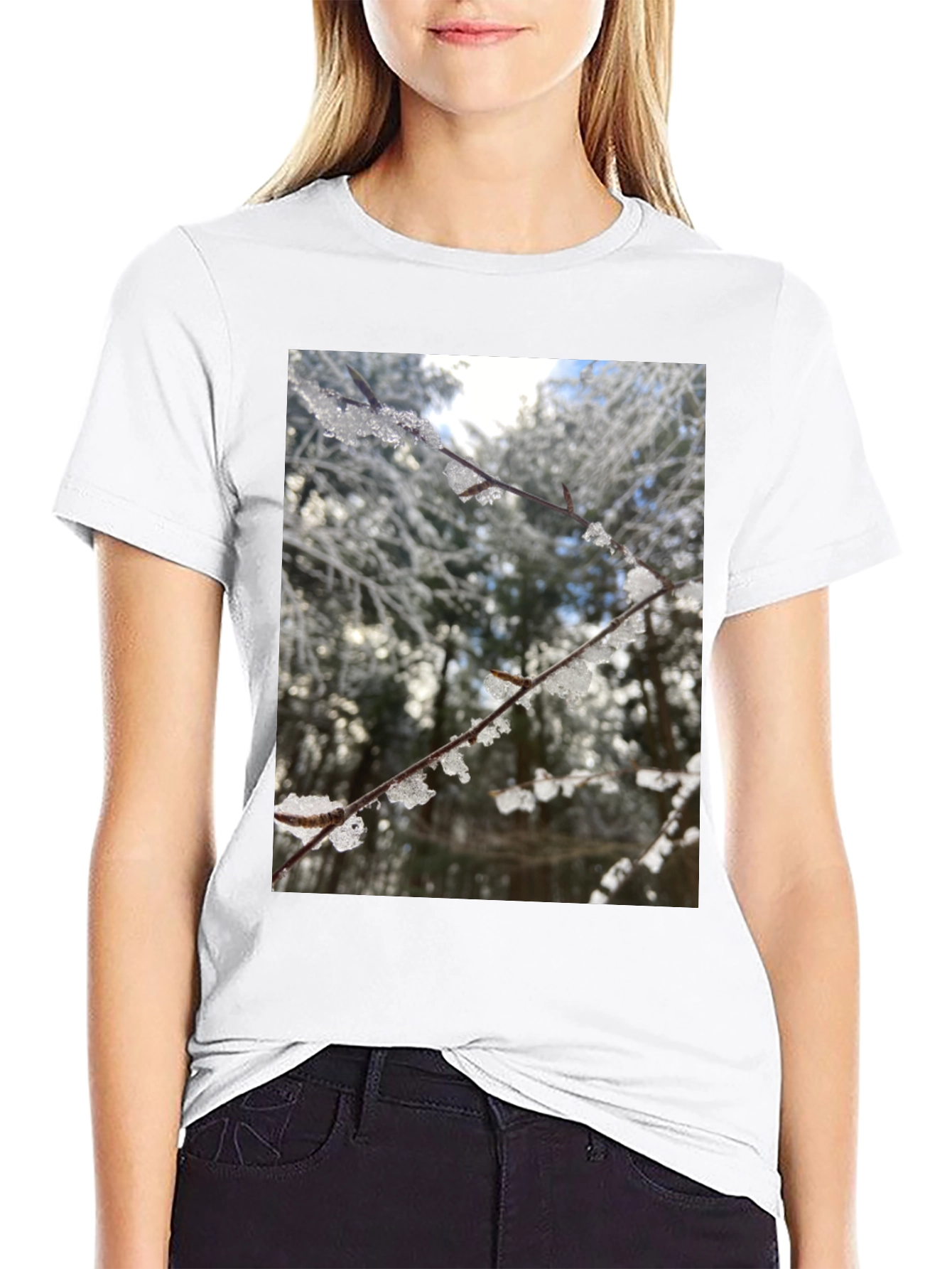 Black Winter Branch Graphic Tee - Nature Inspired Design view 9
