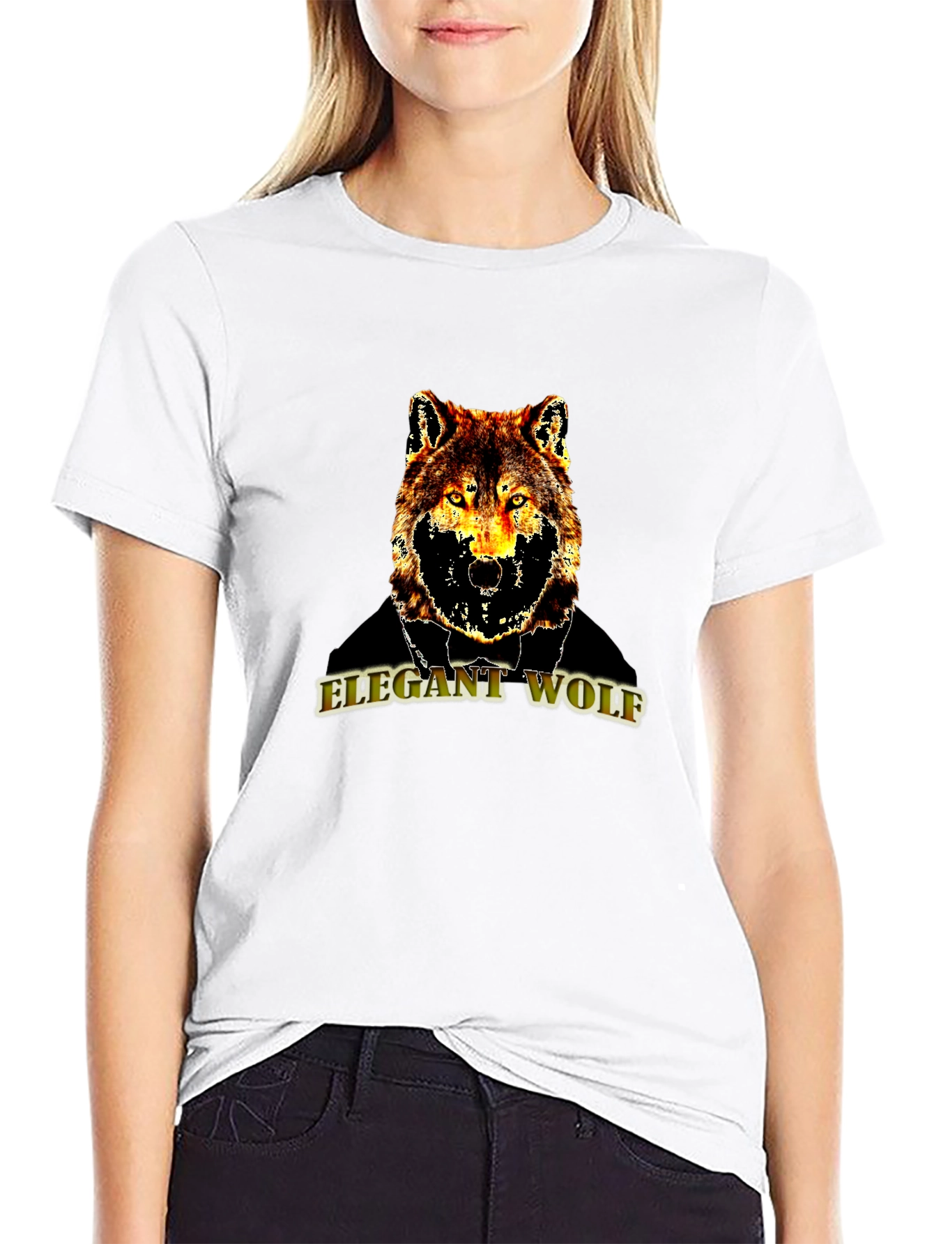 Black Elegant Wolf Graphic T-Shirt - Mens Black Tee view 9