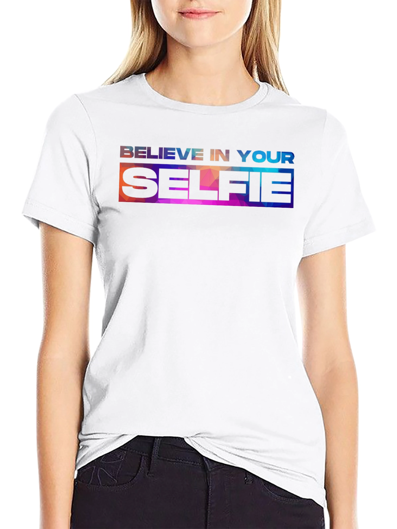 Black Believe In Your Selfie - Graphic Tee view 9