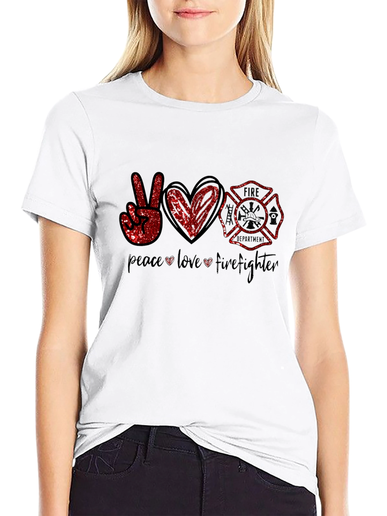 Black Peace Love Firefighter Graphic Tee view 9