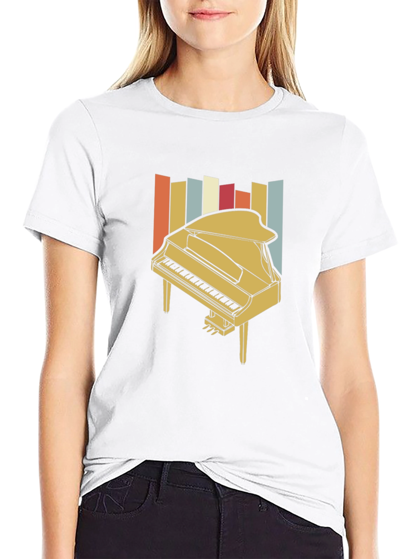 Black Retro Piano Graphic Tee - Vintage Music Lover T-Shirt view 9