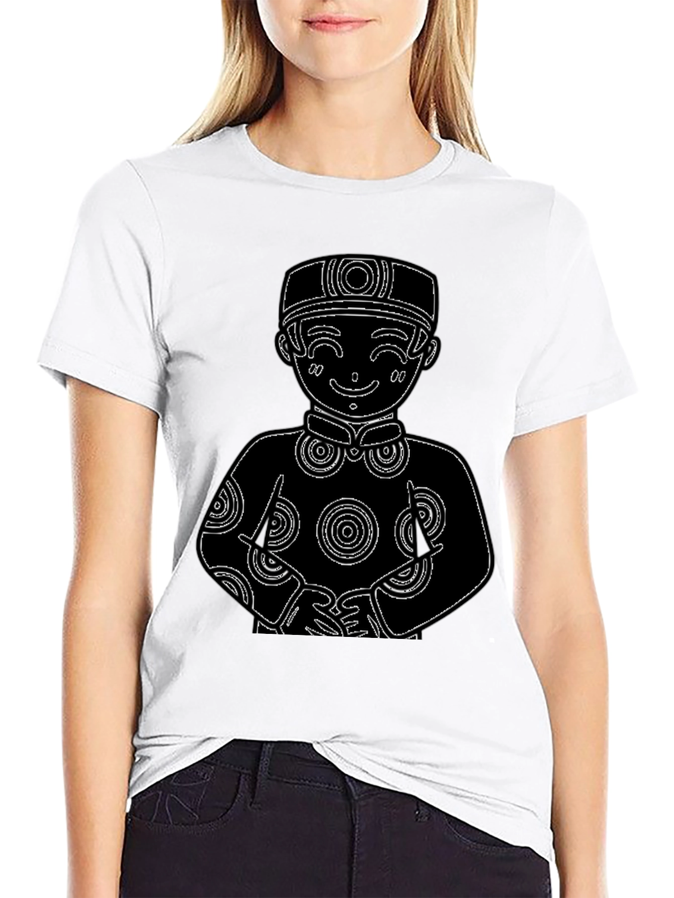 Black Black T-Shirt with Cute Cartoon Boy Design view 9