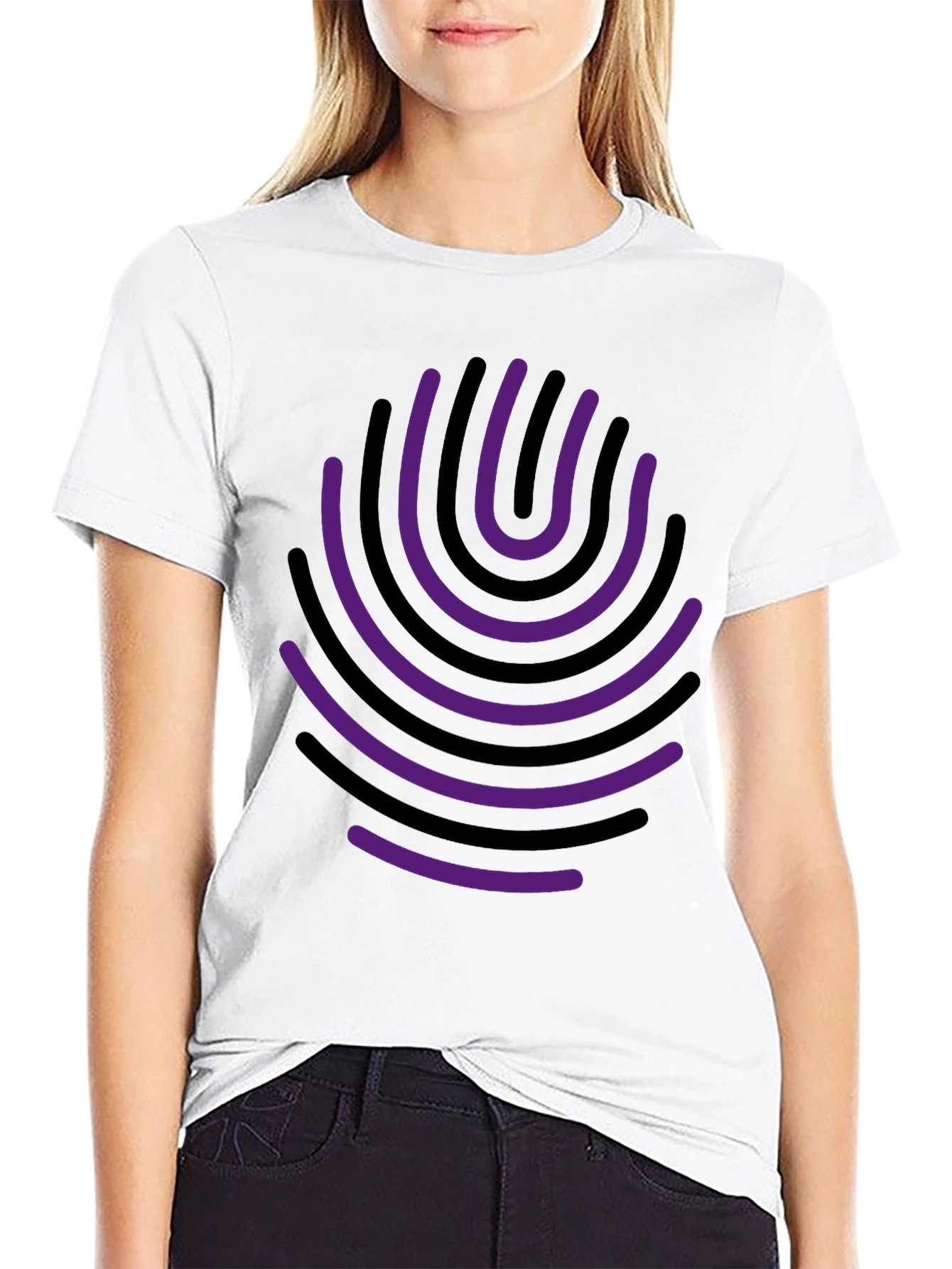 Black Abstract Fingerprint Graphic Tee - Black Cotton Blend view 9