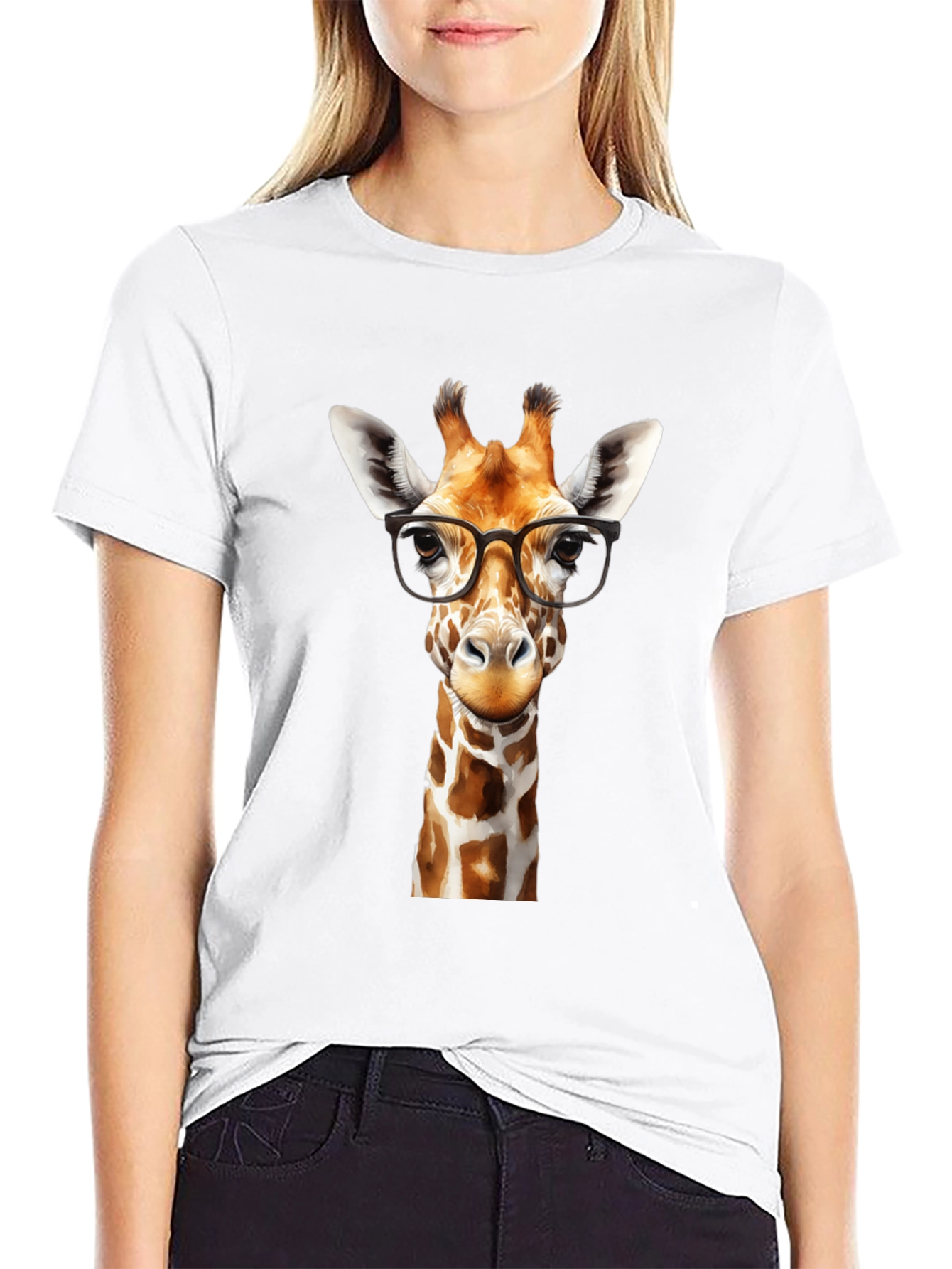 Black Giraffe with Glasses Black Graphic Tee view 9
