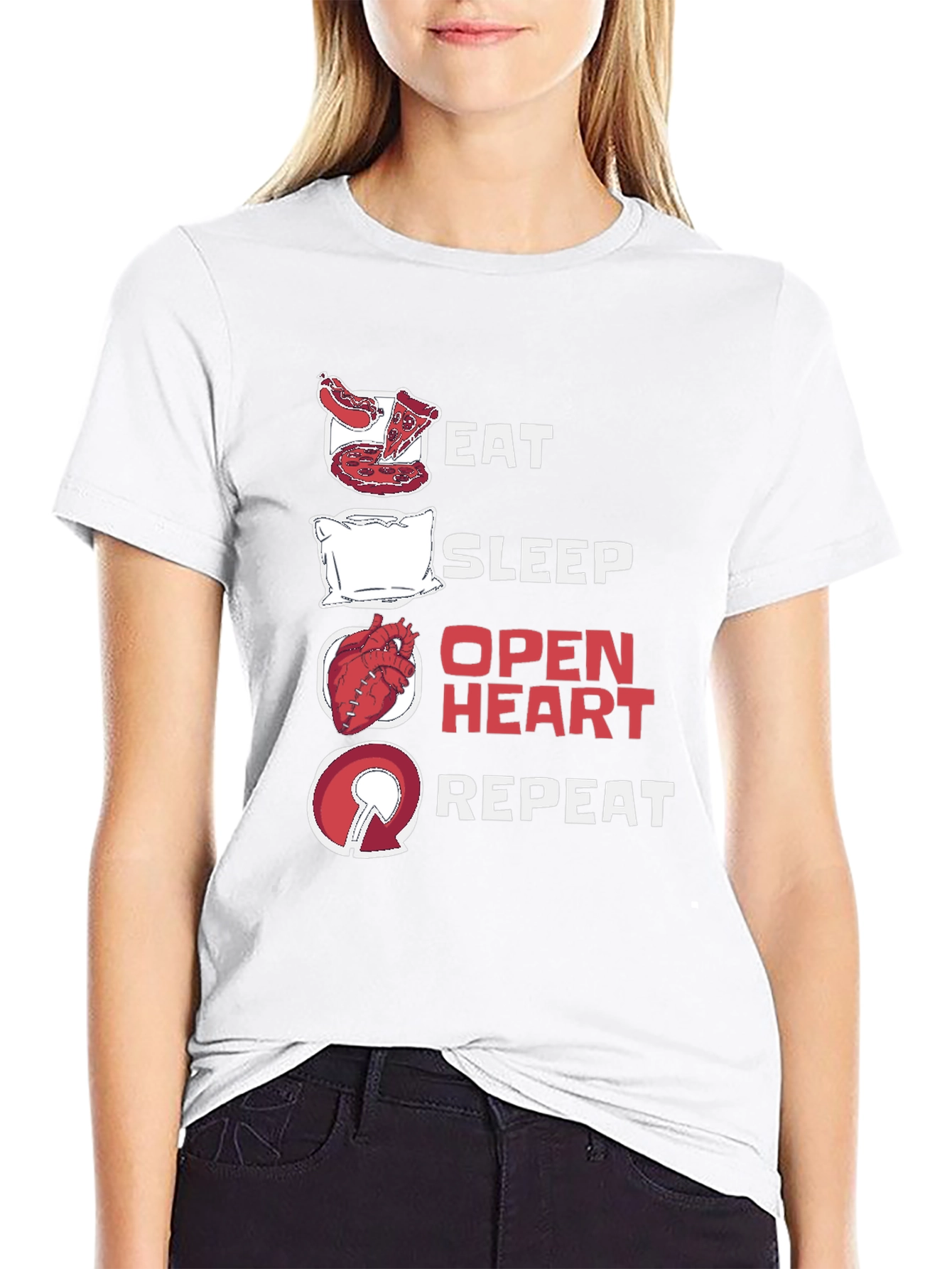 Black Eat Sleep Open Heart Repeat Graphic T-Shirt view 9