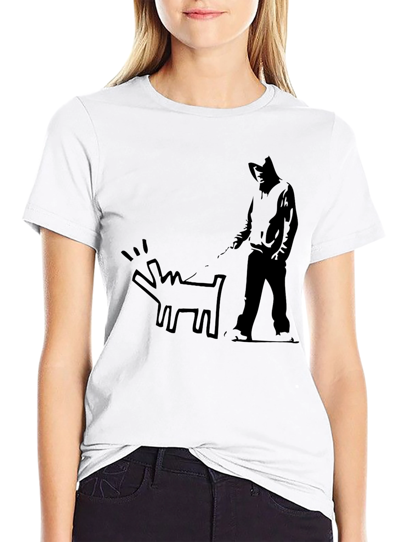 Black Banksy Graffiti Dog T-Shirt - Black view 9