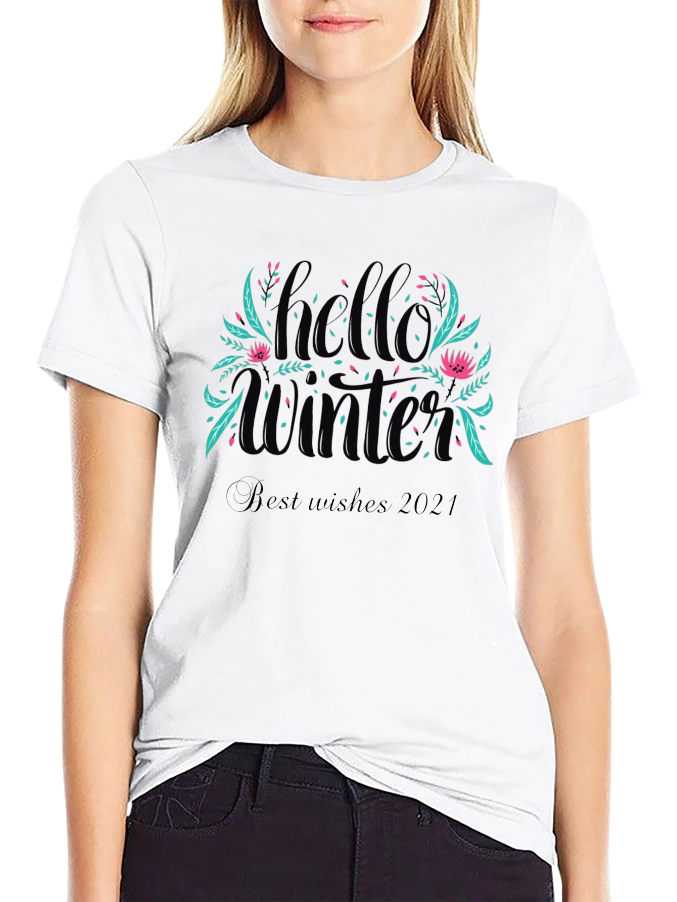 Black Hello Winter T-Shirt - Best Wishes 2021 view 9