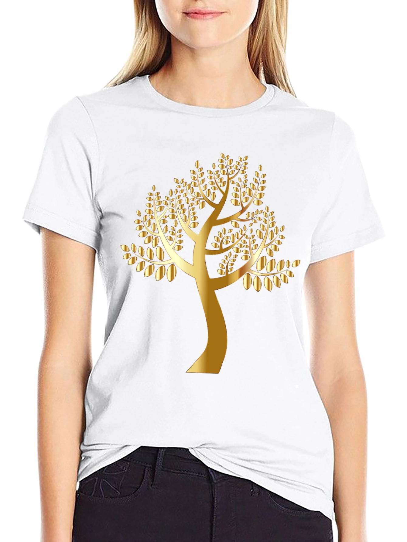 Black Golden Tree Graphic Black T-Shirt view 9