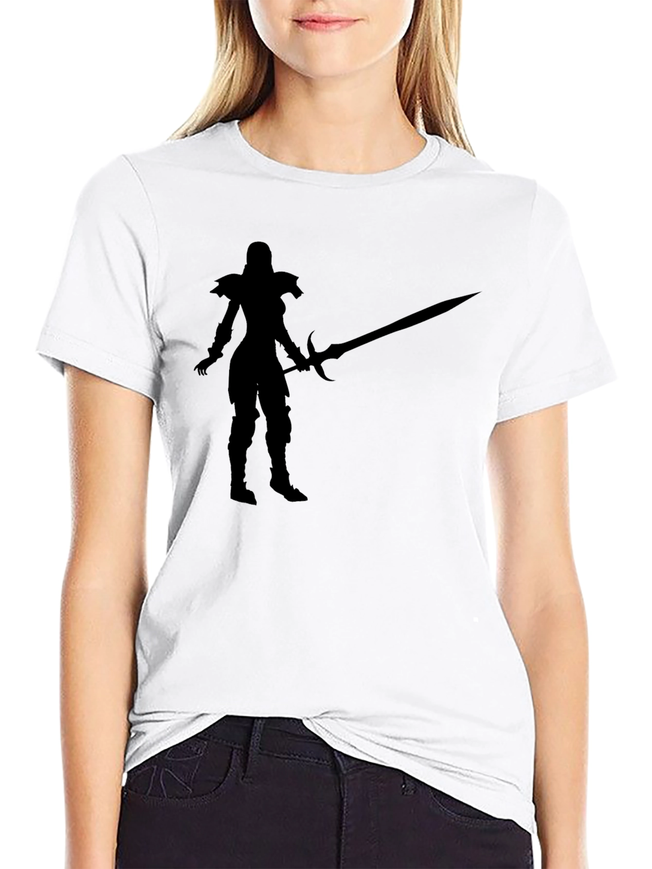 Black Warrior Silhouette Graphic Black T-Shirt view 9