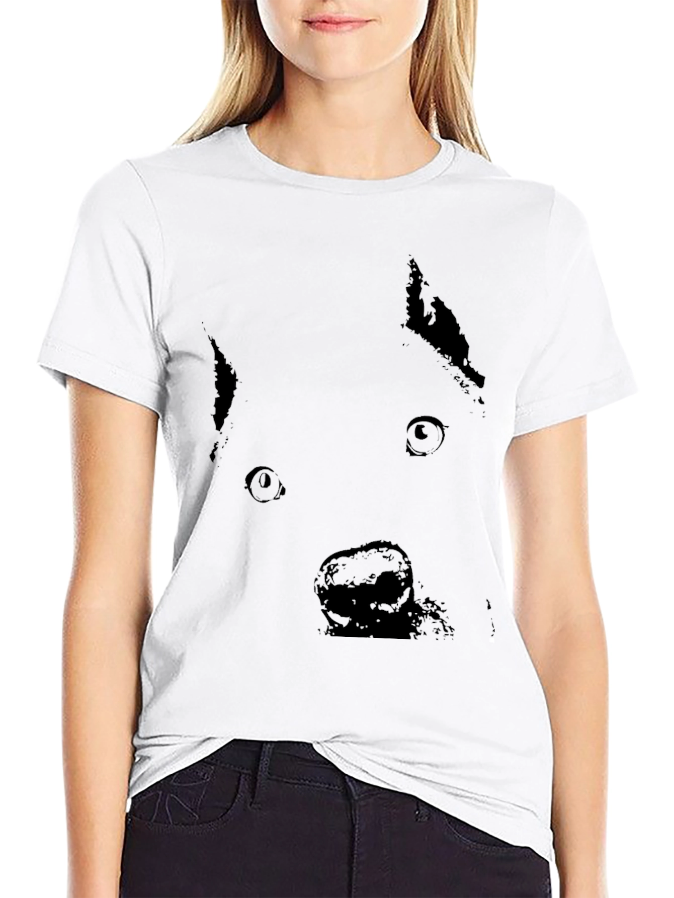 Black Black Dog Face Graphic T-Shirt - Casual Style view 9
