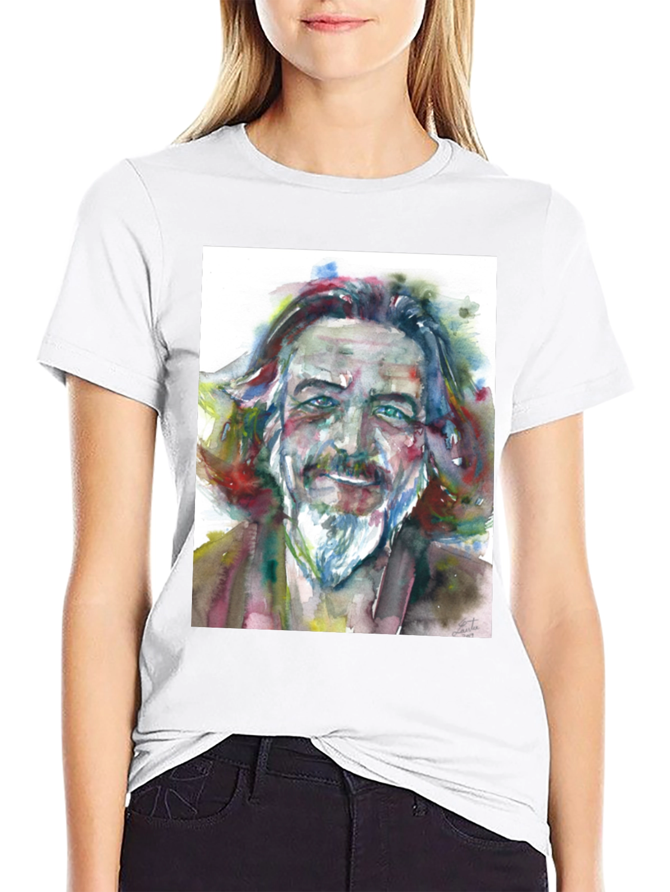 Black Watercolor Portrait Tee - Artistic Style view 9