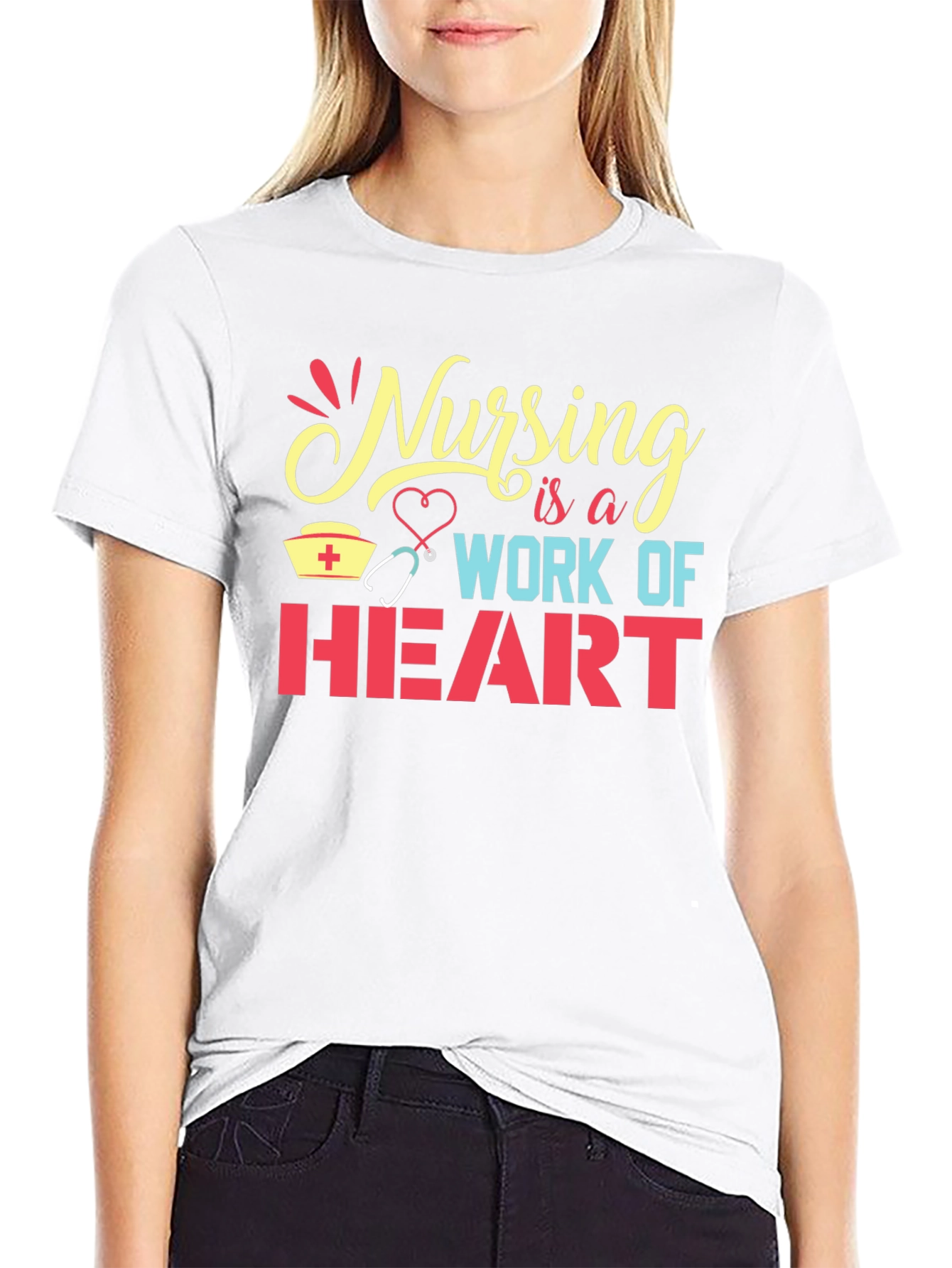 Black Nursing is a Work of Heart Graphic Tee view 9