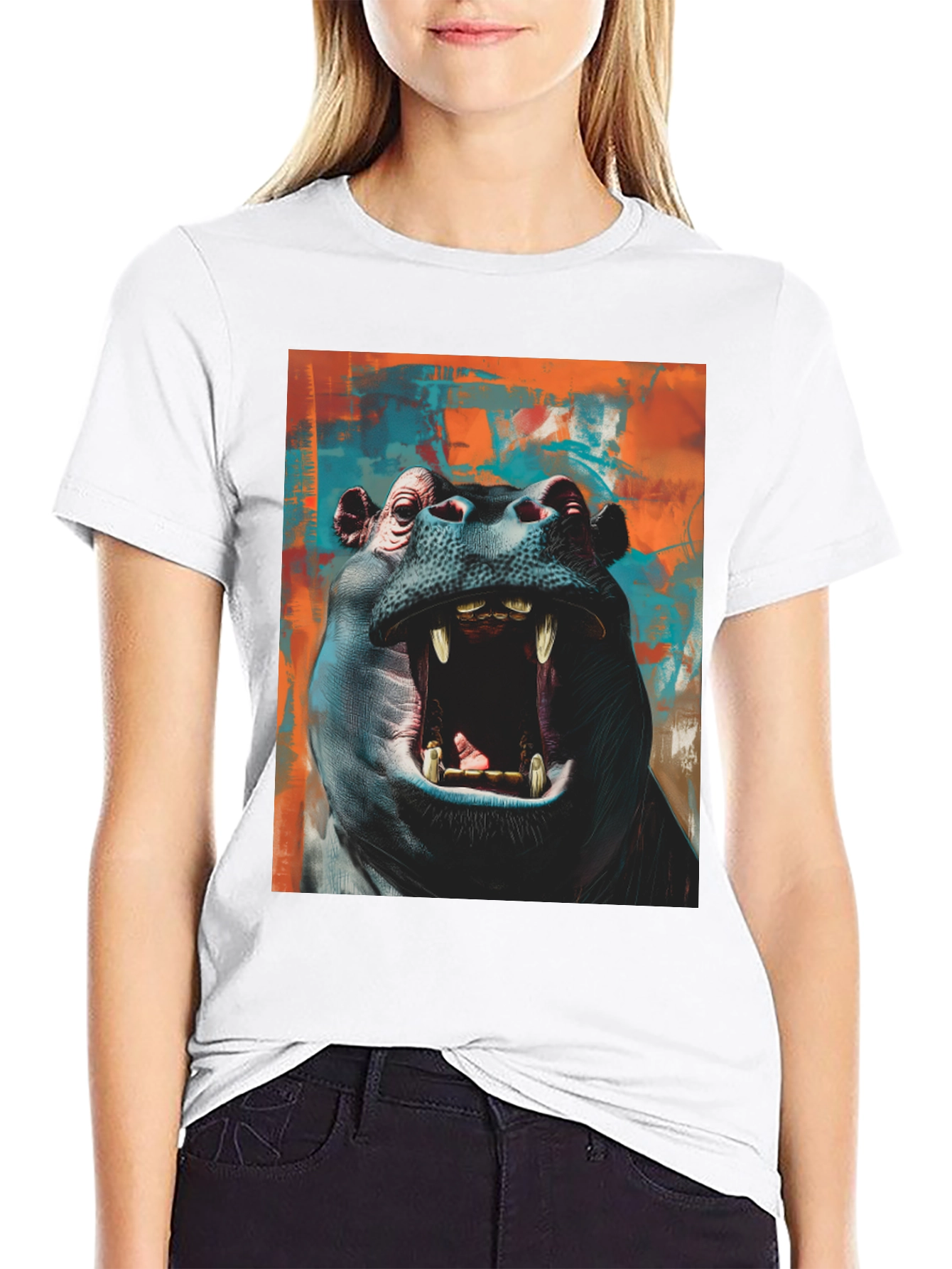 Black Hippo Graphic Tee - Bold Animal Print view 9