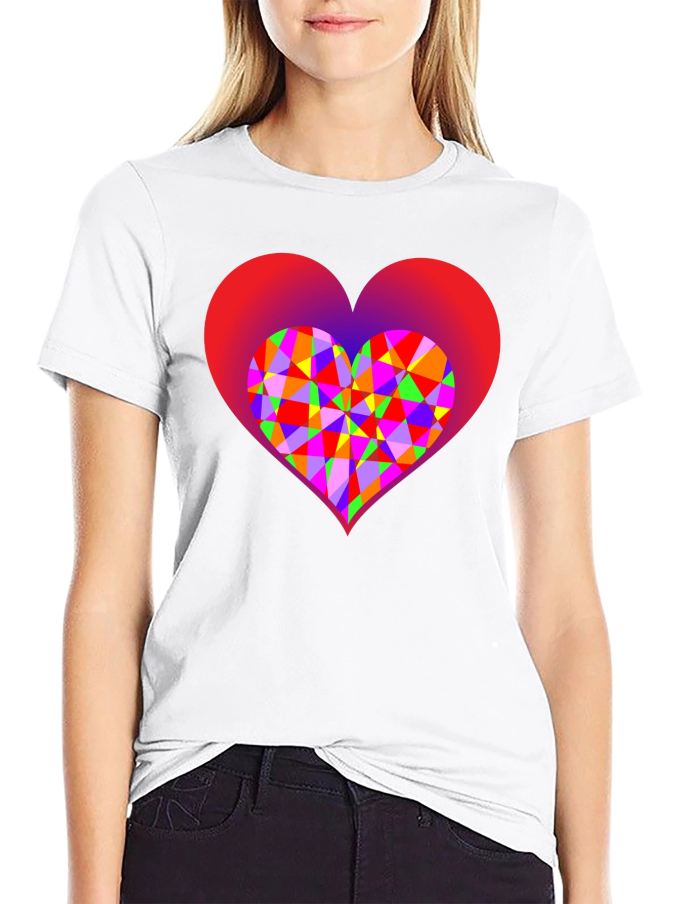 Black Geometric Heart Graphic Black T-Shirt view 9